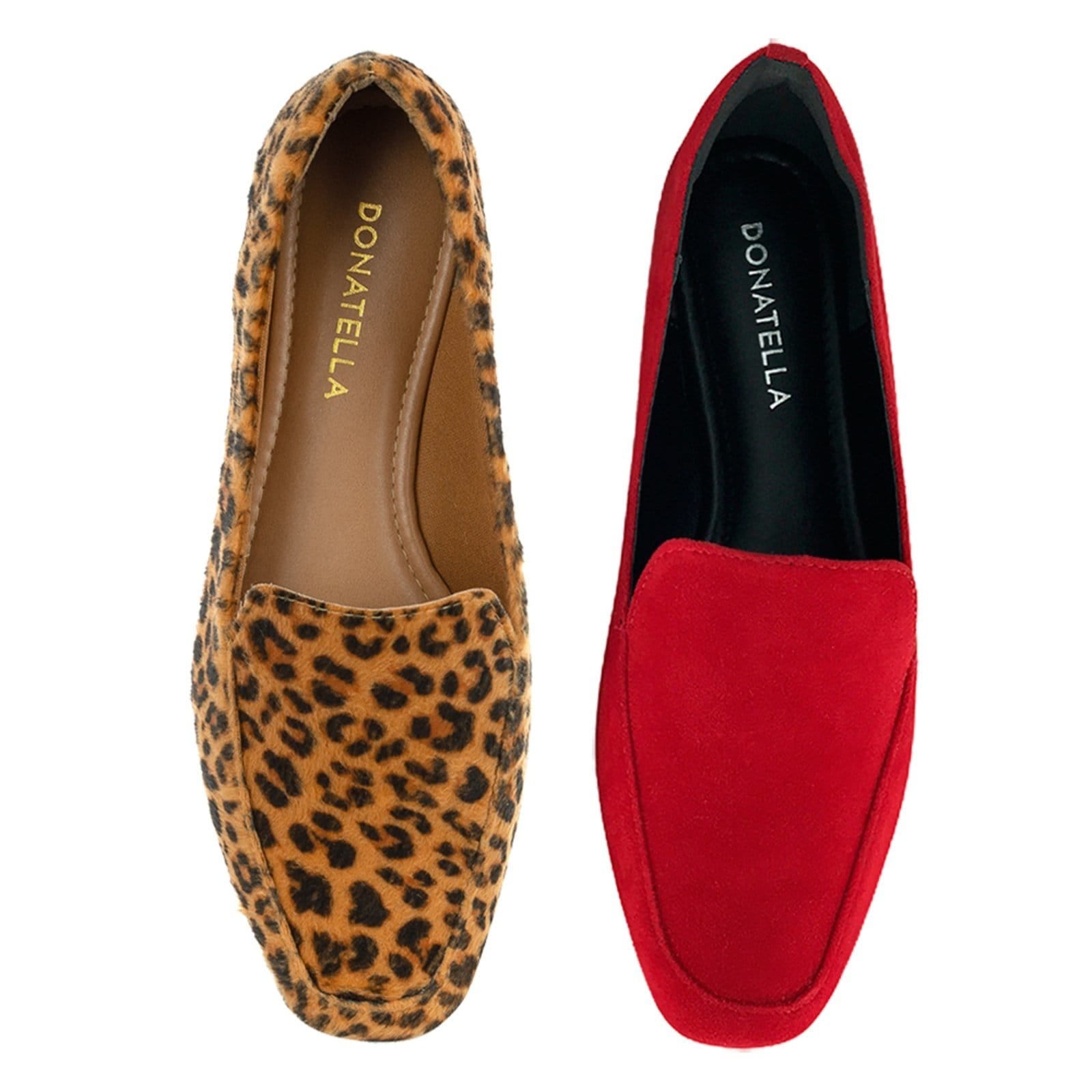 Vista principal Kit 2 Pares Mocassim Feminino Donatella Shoes e Camurça Donatella Shoes onça/vermelho