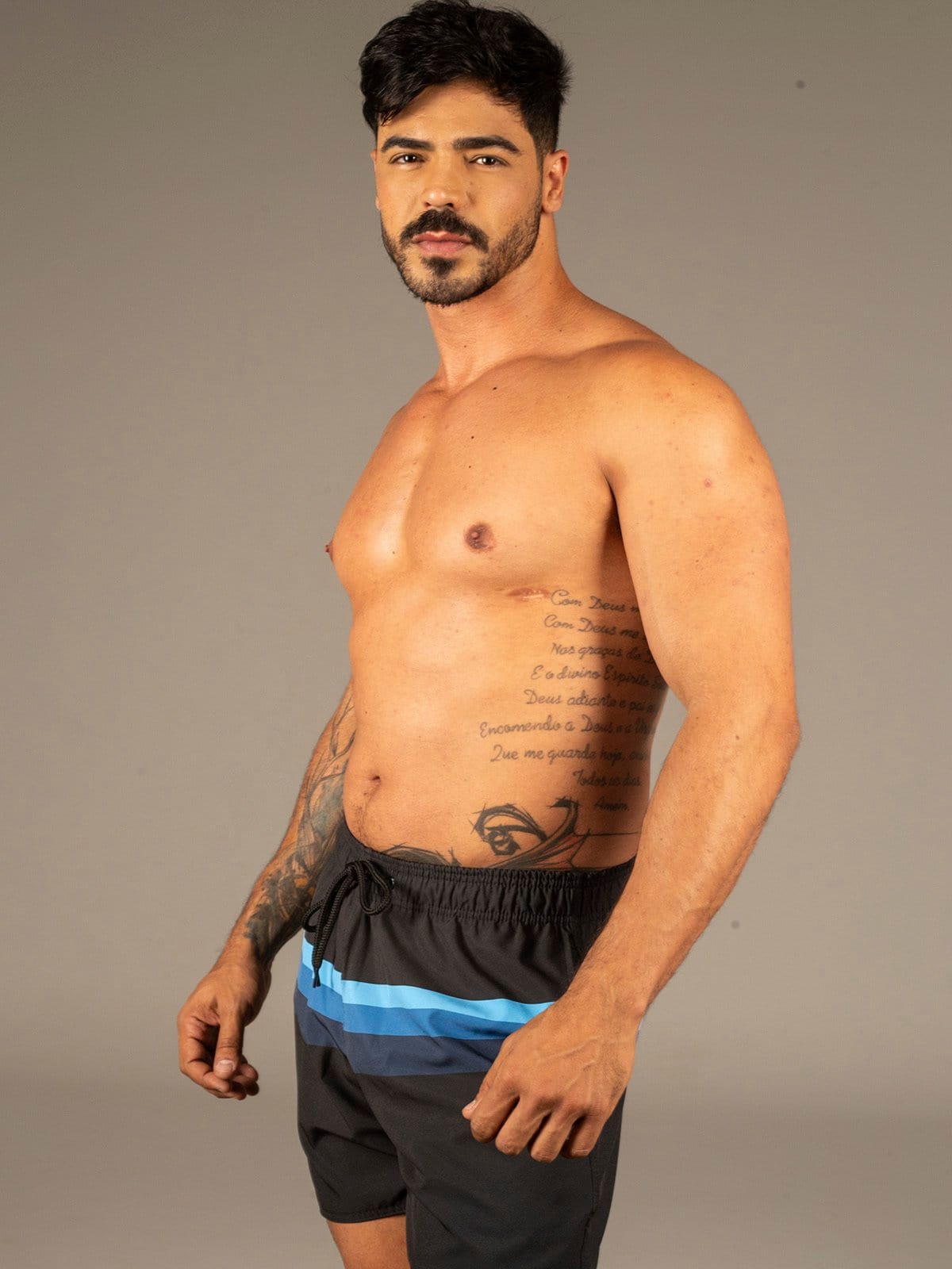 Vista 2 Short Bermuda Praia Masculina Estampado Listra 155 Dulk preto