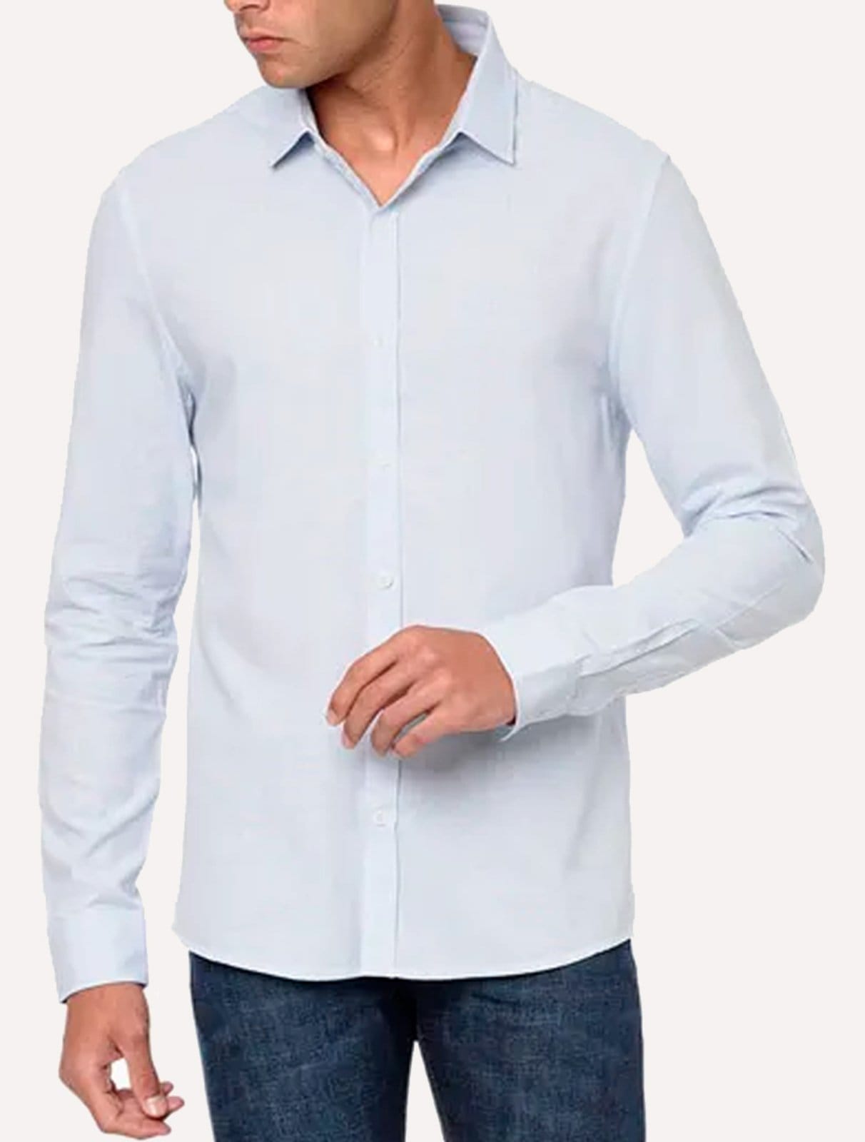 Vista 2 Camisa Calvin Klein Jeans Masculina Slim Tela Algodão Claro Mescla Calvin Klein azul