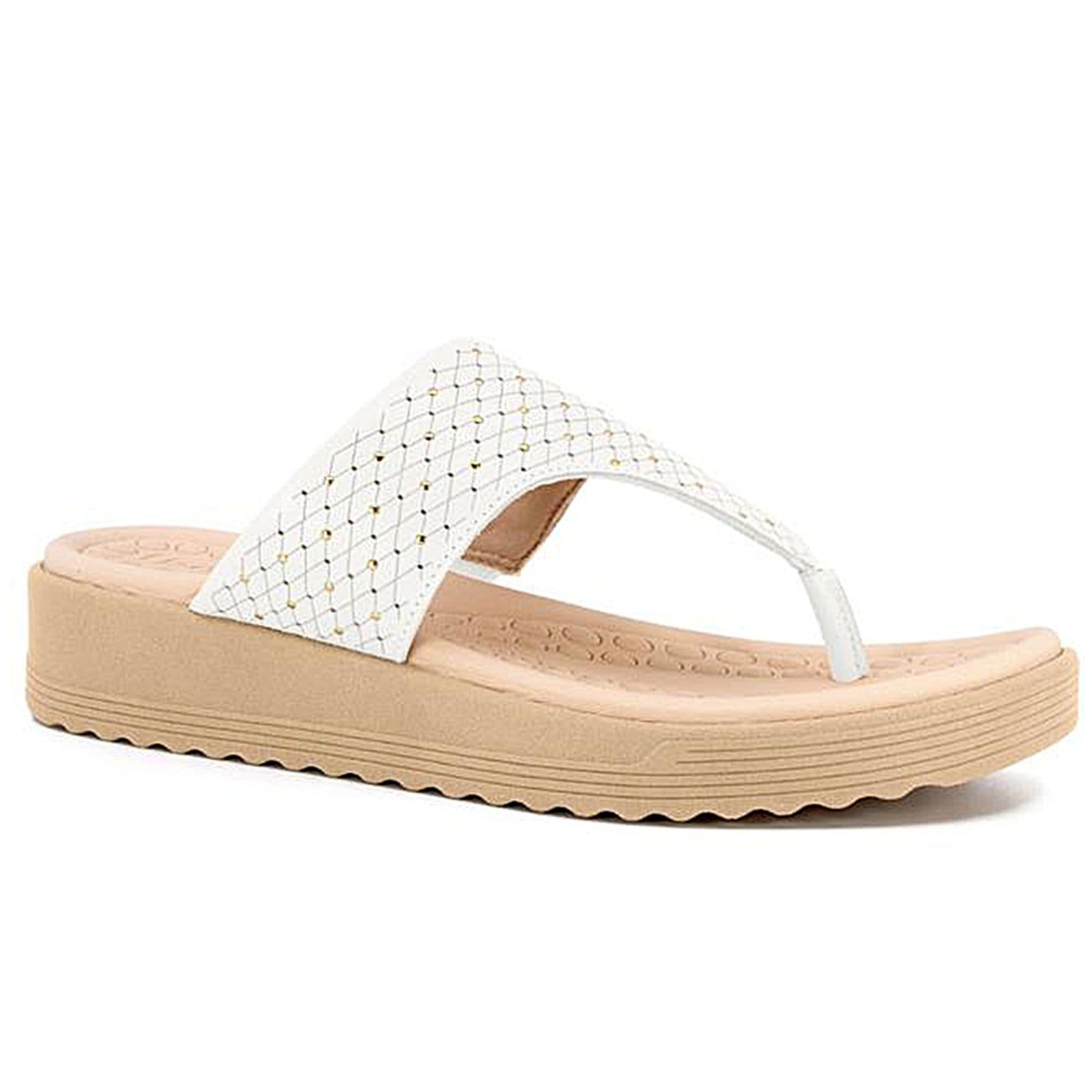 Chinelo Usaflex Feminino Plataforma Couro Confortavel Marfim