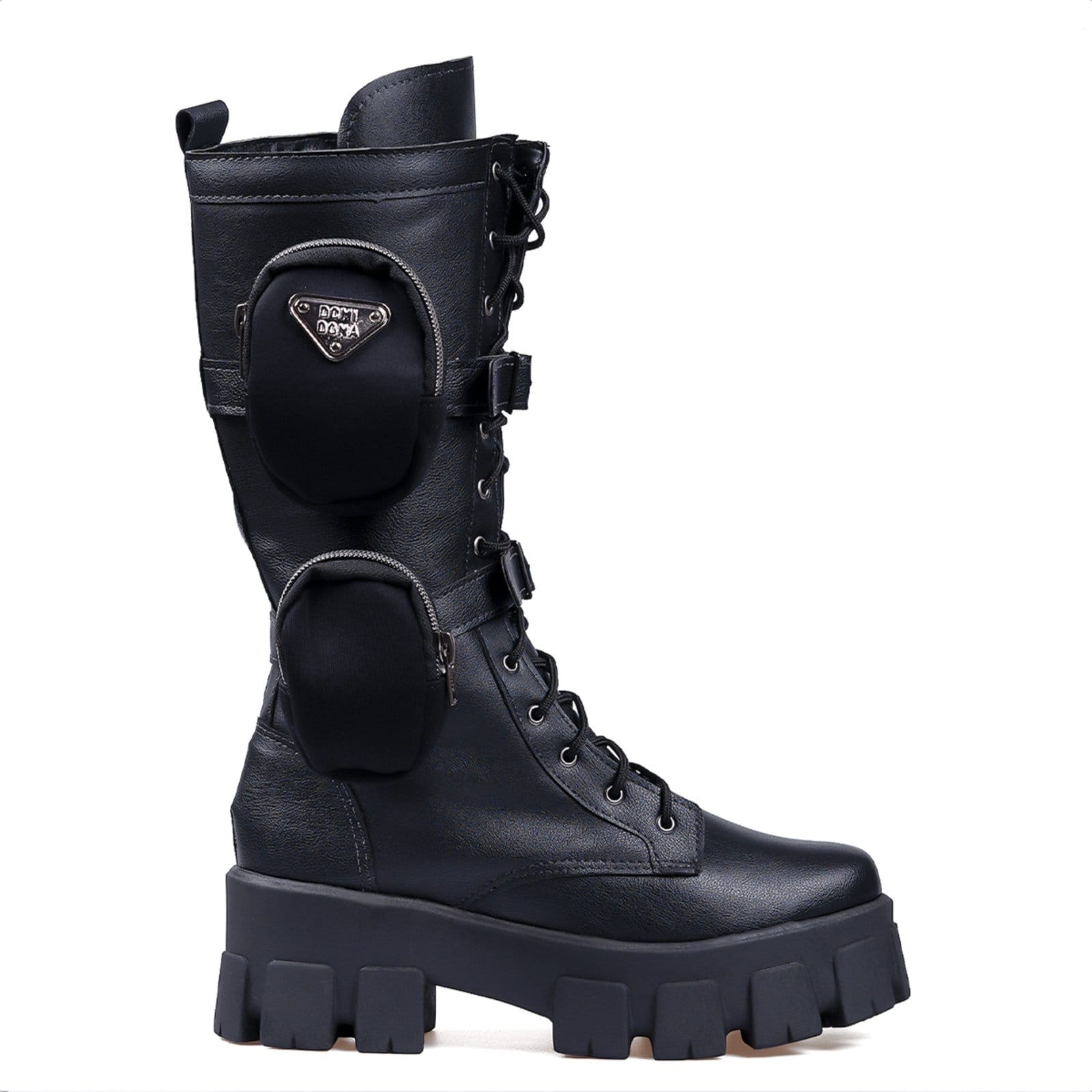 Vista 2 Coturno Domidona Com Bolsinha Feminino Tratorado Cano Alto Domidona preto