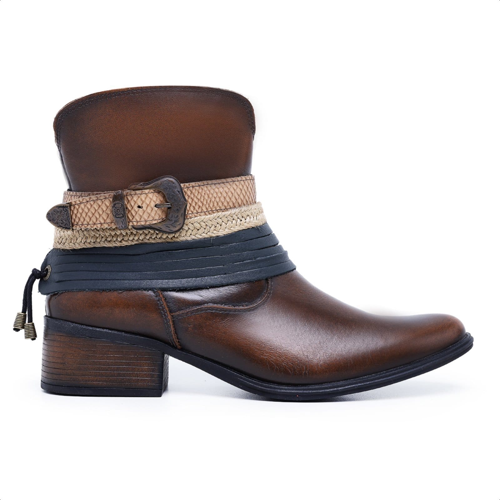 Vista principal Bota Country Feminina Cano Baixo De Couro Salto de 4 cm Cano 15 cm Mod.1130 Havana Mister Couros marrom