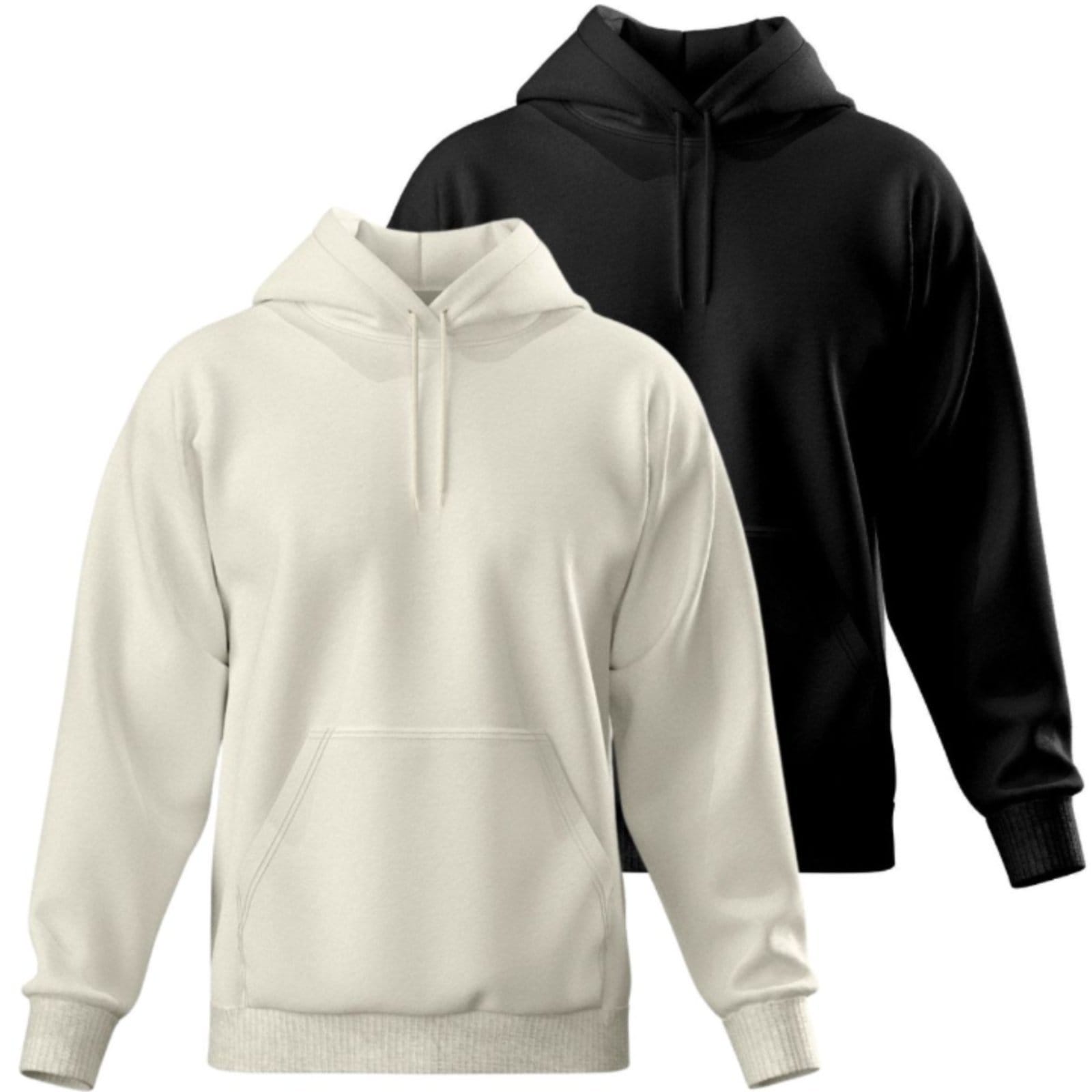 Vista principal Kit 2 Blusa de Frio Moletom Liso Casaco Canguru Fechado Com Capuz Inverno Preto e Off White Relaxado off-white/preto white