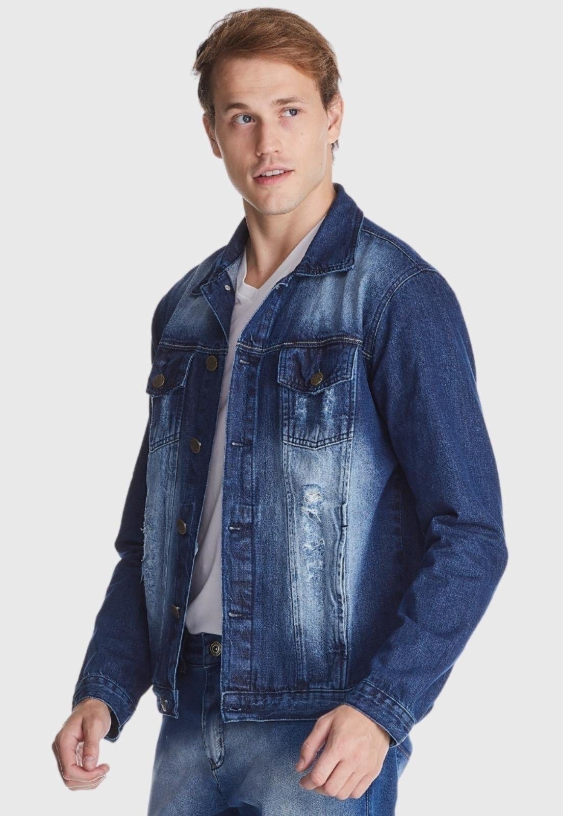 Vista 2 Jaqueta Jeans HNO Jeans Destroyed Used HNO Jeans azul