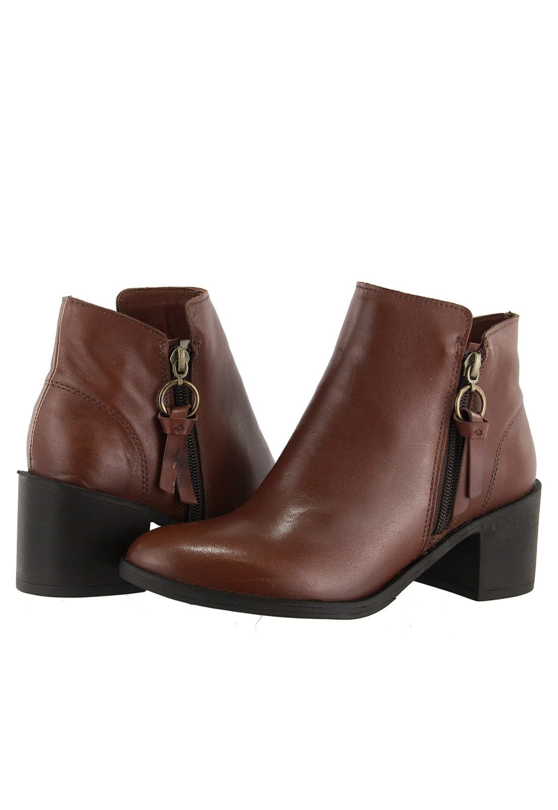 Vista 2 Bota em Couro Fashion Maria Paula Cano Curto Cacau MARIA PAULA café