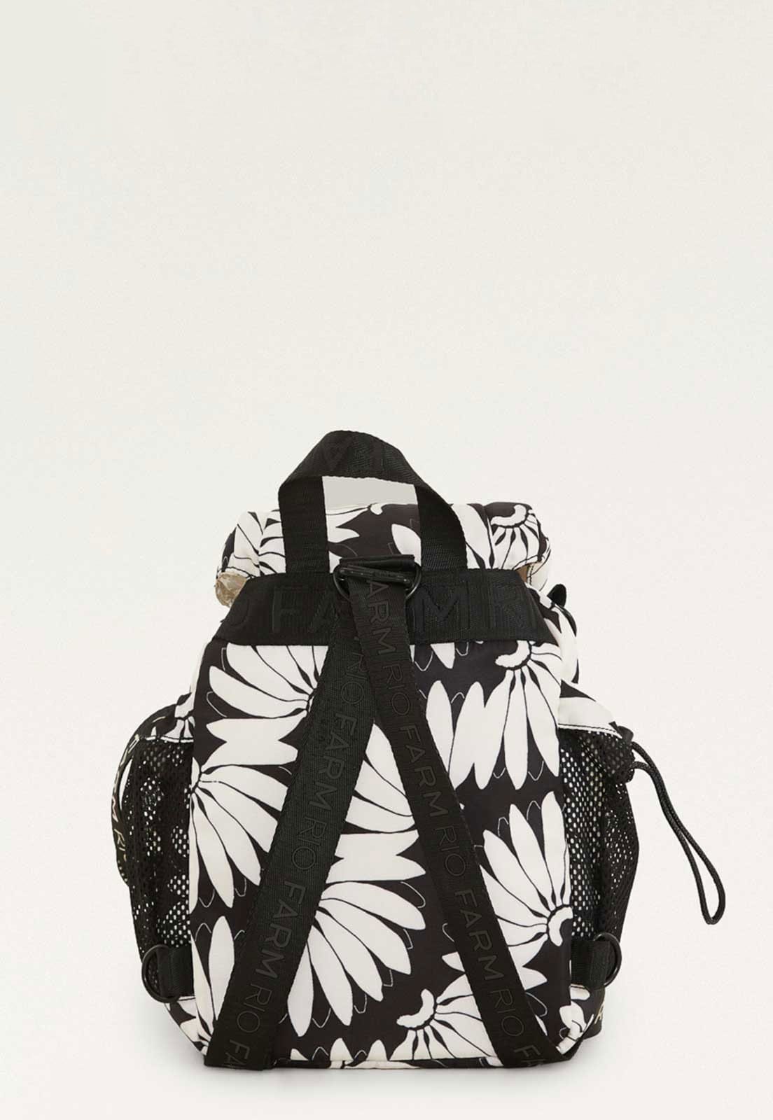 Vista 2 Bolsa Feminina Farm Pipoquinha Copabanana Estampa Floral Preta e Branca FARM preto