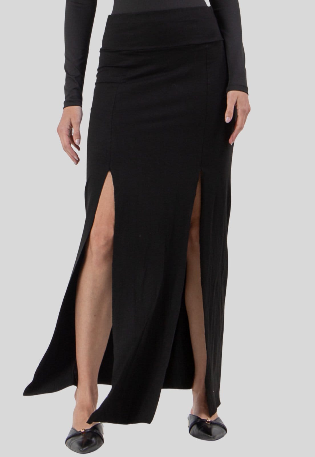 Saia Fenda Lateral Feminina Preta Viscolycra