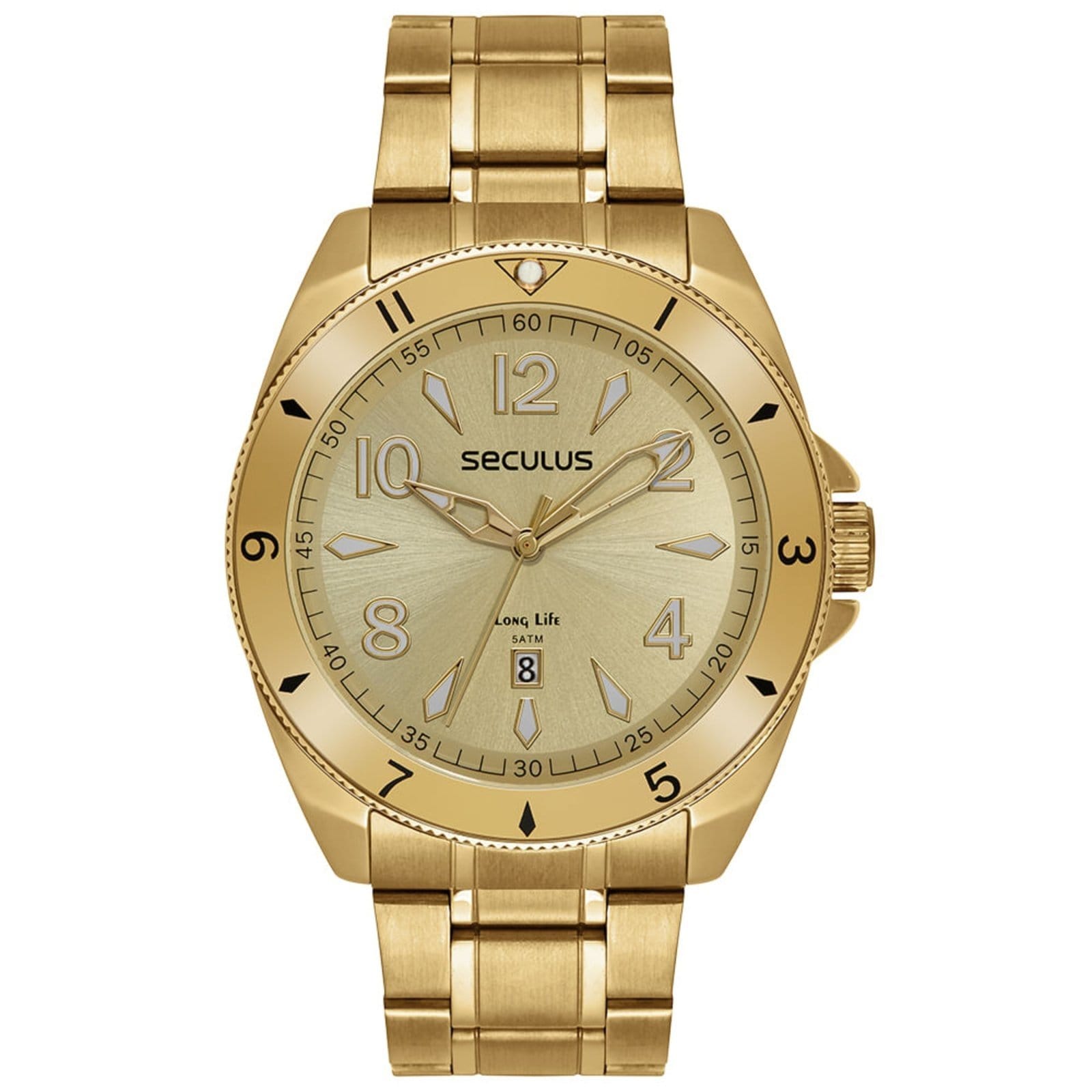 Vista principal Relógio Masculino Aço Calendário Seculus dourado