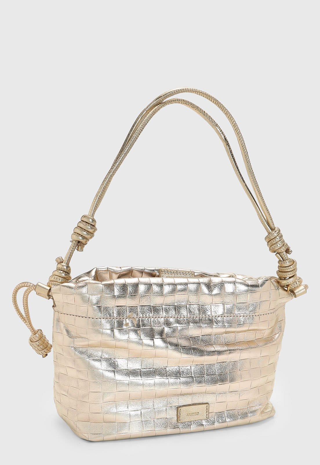Vista 2 Bolsa Feminina Arezzo Média Textura Metalizada Dourada Arezzo dourado