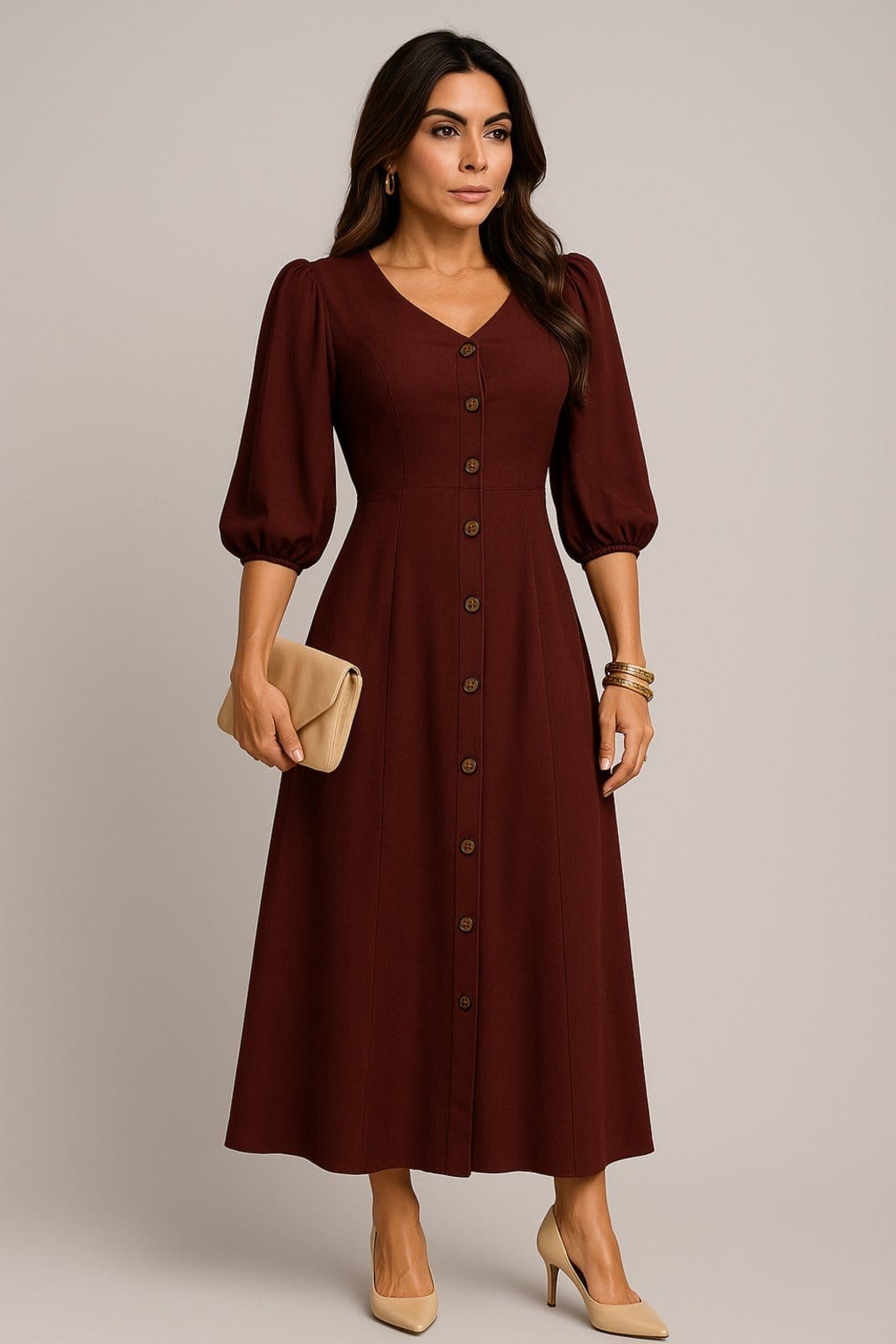 Vestido Longo D Bell Outlet Fashion Manga Longa