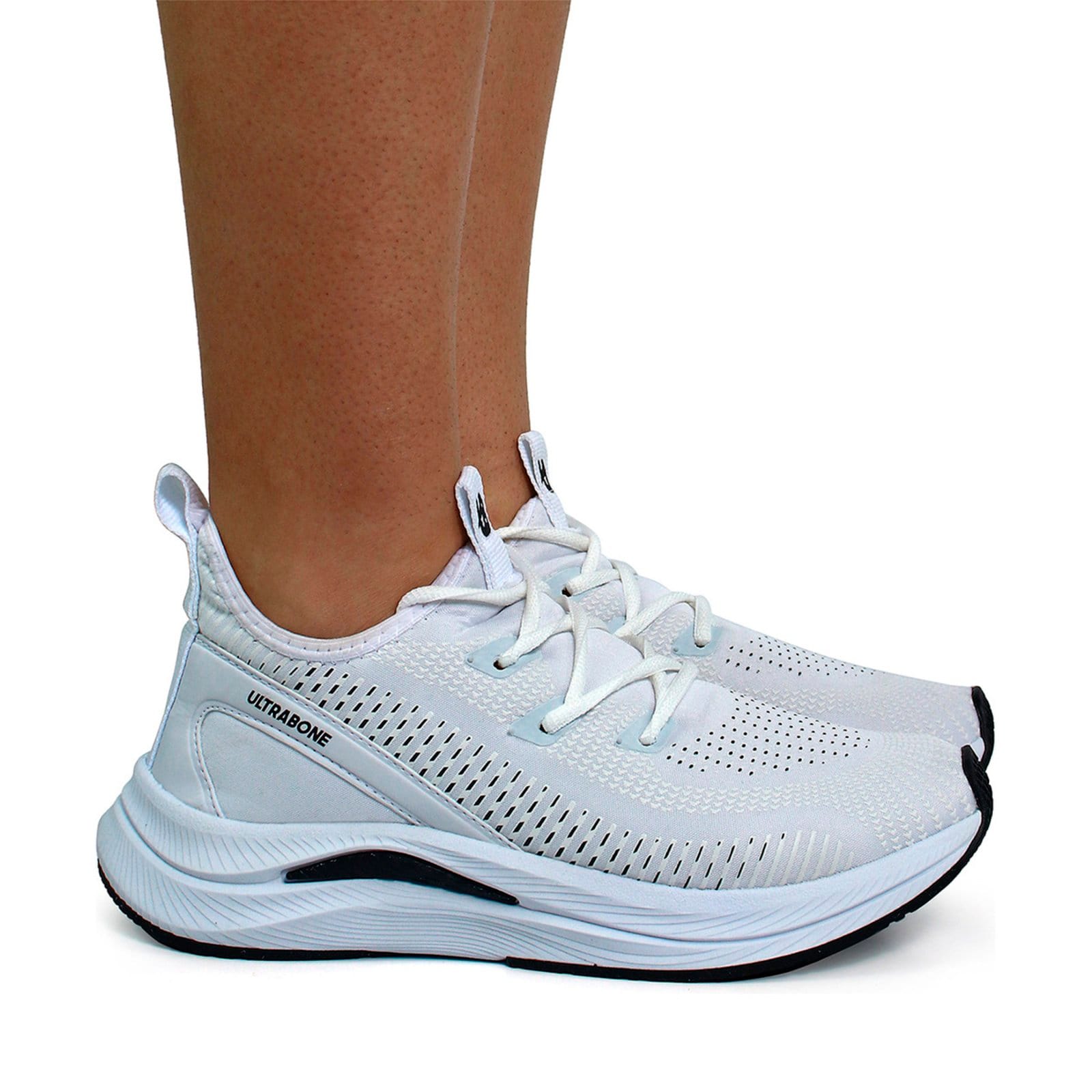 Vista principal Tênis Feminino Esportivo Ortopédico Caminhada Treino Academia Leve Corrida Antiderrapante Confortável Macio ÉPICO CALÇADOS branco