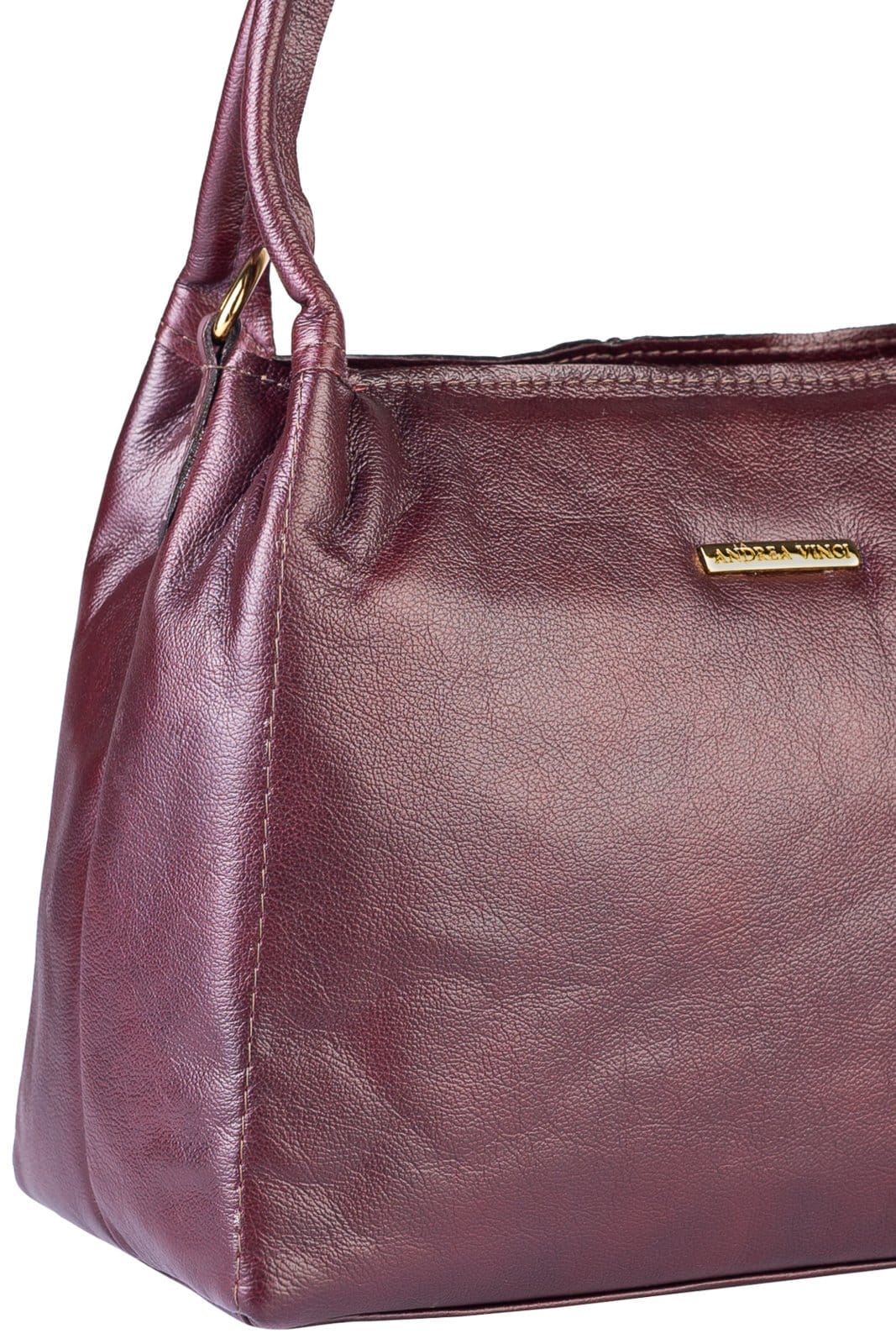 Vista 2 Bolsa básica de ombro em couro liso Maria - Marsala Andrea Vinci café