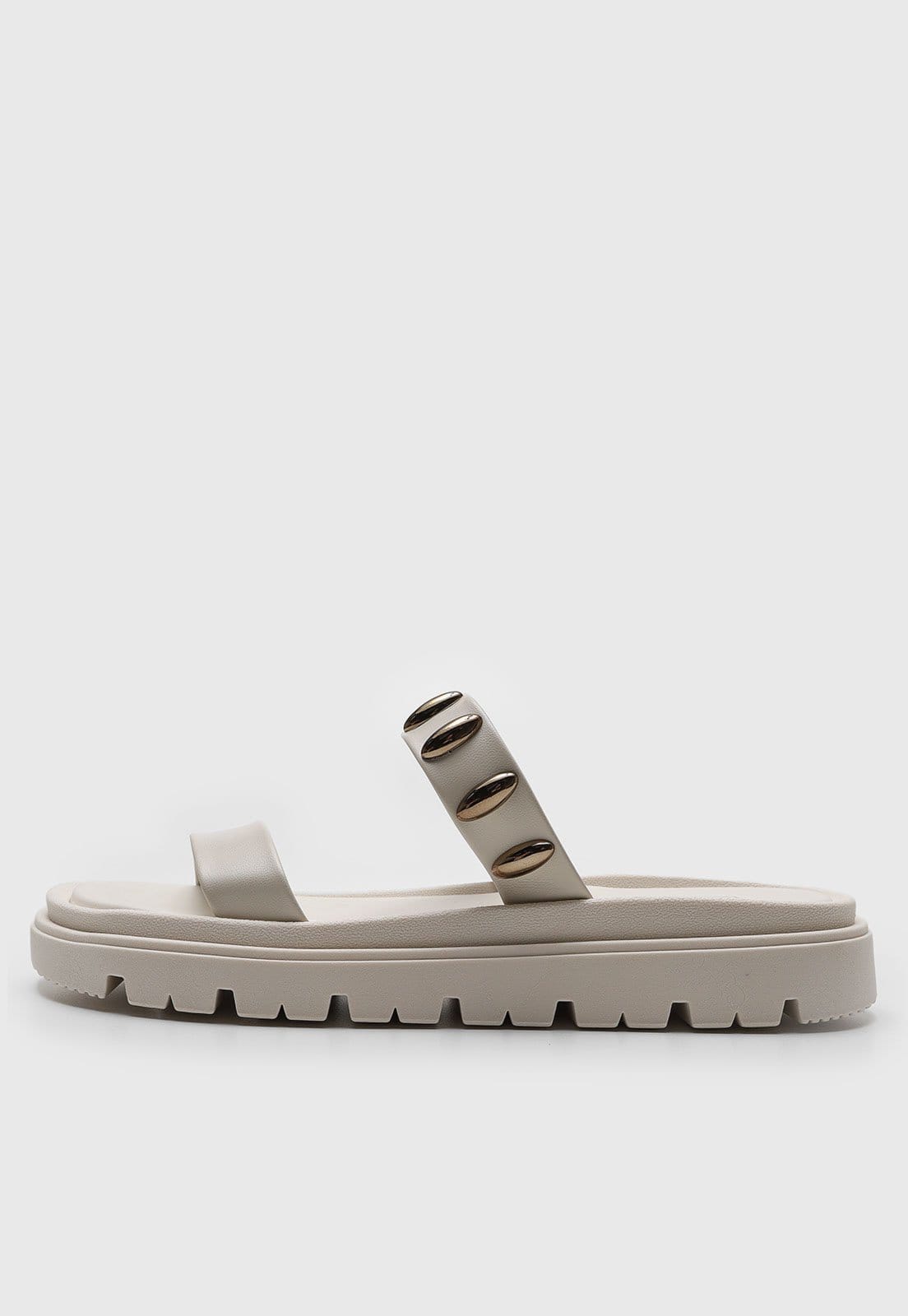 Rasteira Moleca Tiras Detalhe Metalizado Off-White