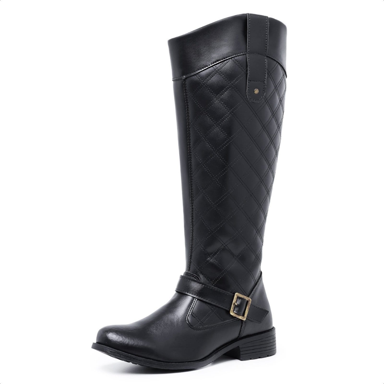 Vista principal Bota Cano Alto Longo Feminina Salto Baixo Montaria Preta Bia Ramos preto