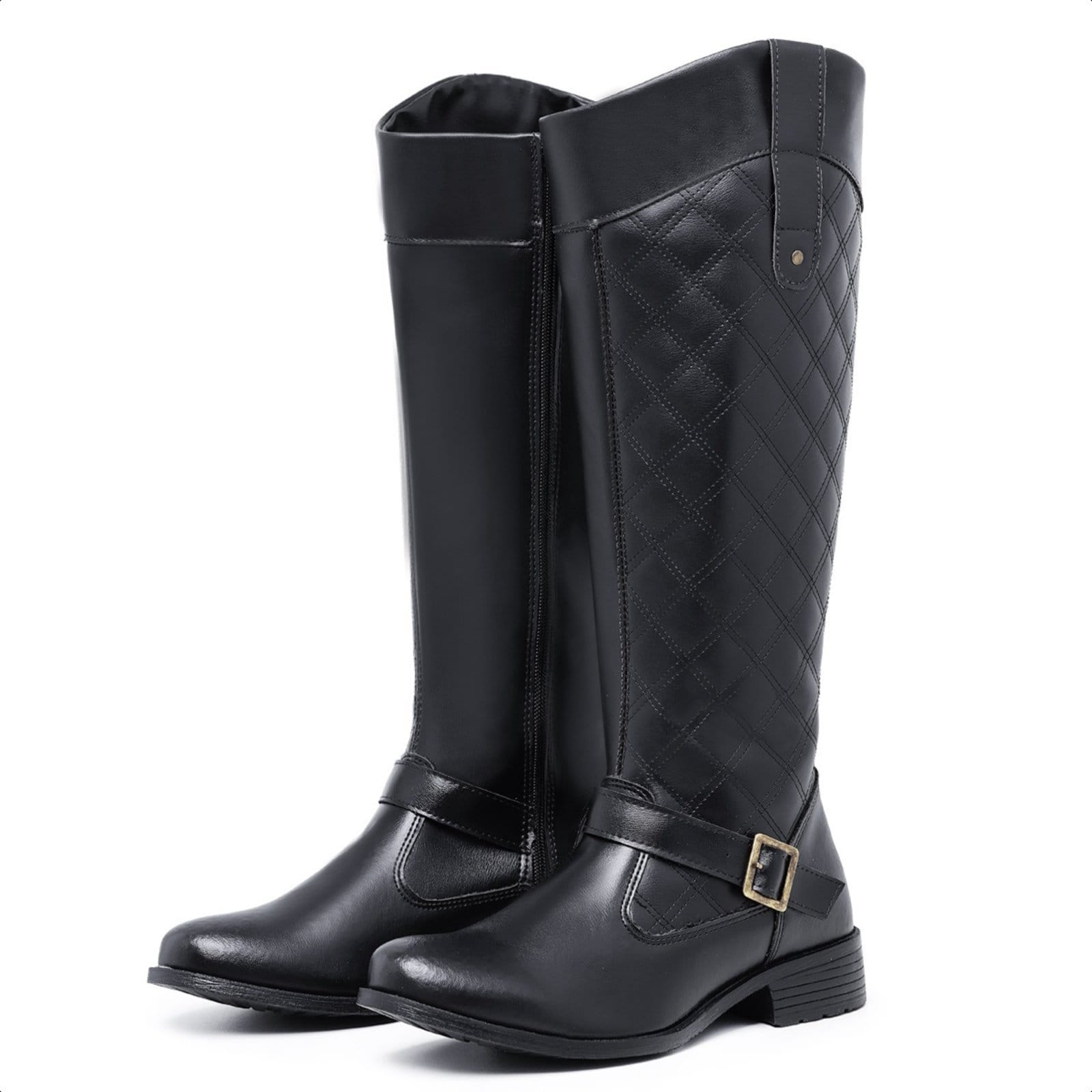 Vista 2 Bota Cano Alto Longo Feminina Salto Baixo Montaria Preta Bia Ramos preto