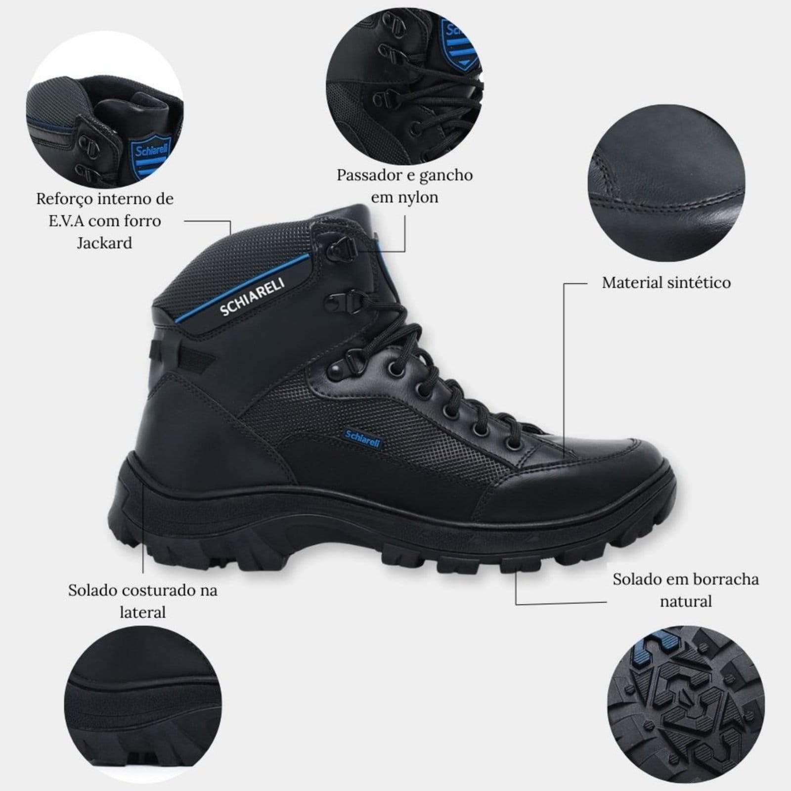 Vista 2 Coturno Tratorado Masculino Bota Cano Curto Adventure Trilha Reforçada 2190 Schiareli preto