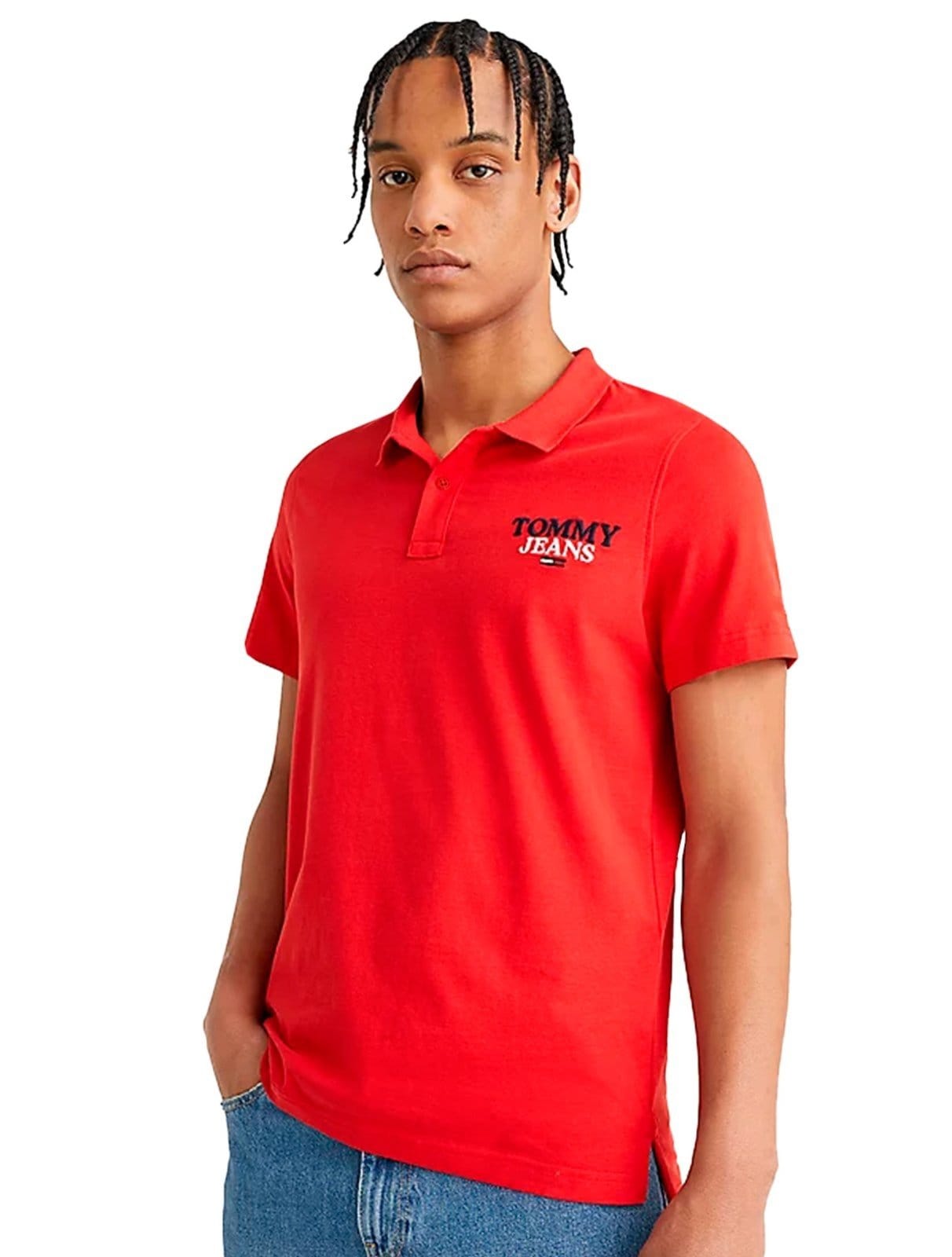 Vista principal Polo Tommy Jeans Masculina Malha Regular Washed Jersey Escarlate Tommy Jeans vermelho