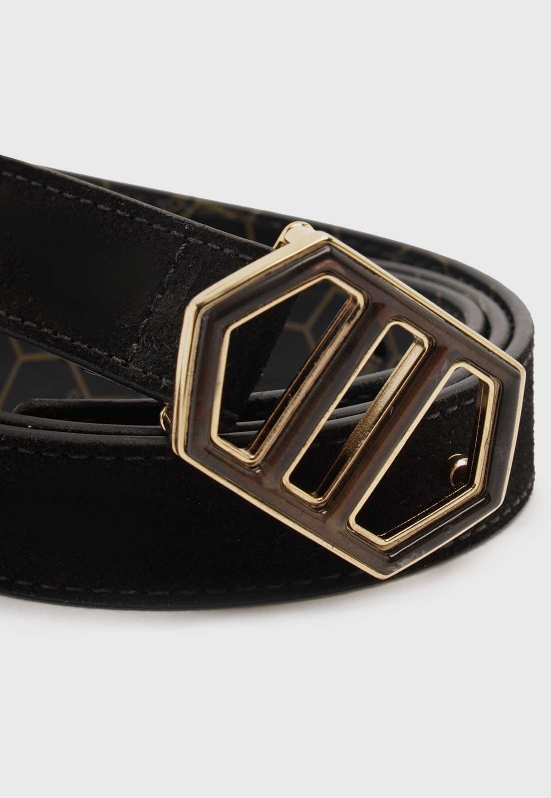 Vista 2 Cinto Largo Arezzo Rustic Suede Fivela Geométrica Pret Arezzo preto