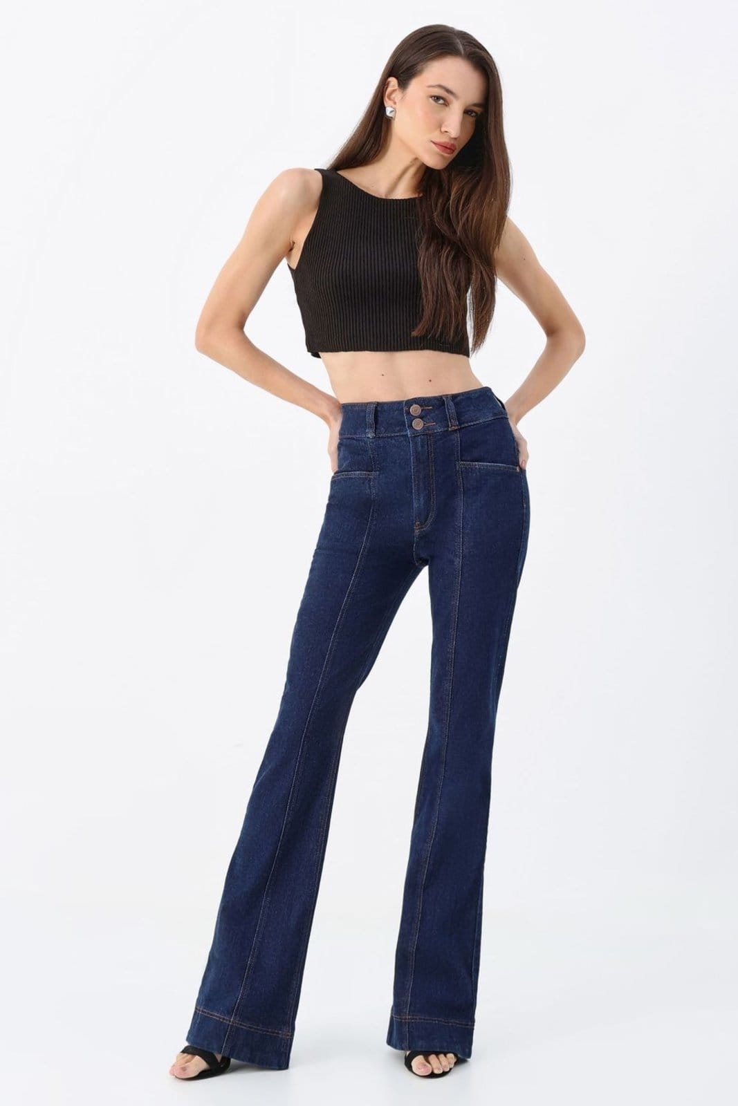 Vista principal Calça Flare Cintura Alta ACT FEMININO jeans