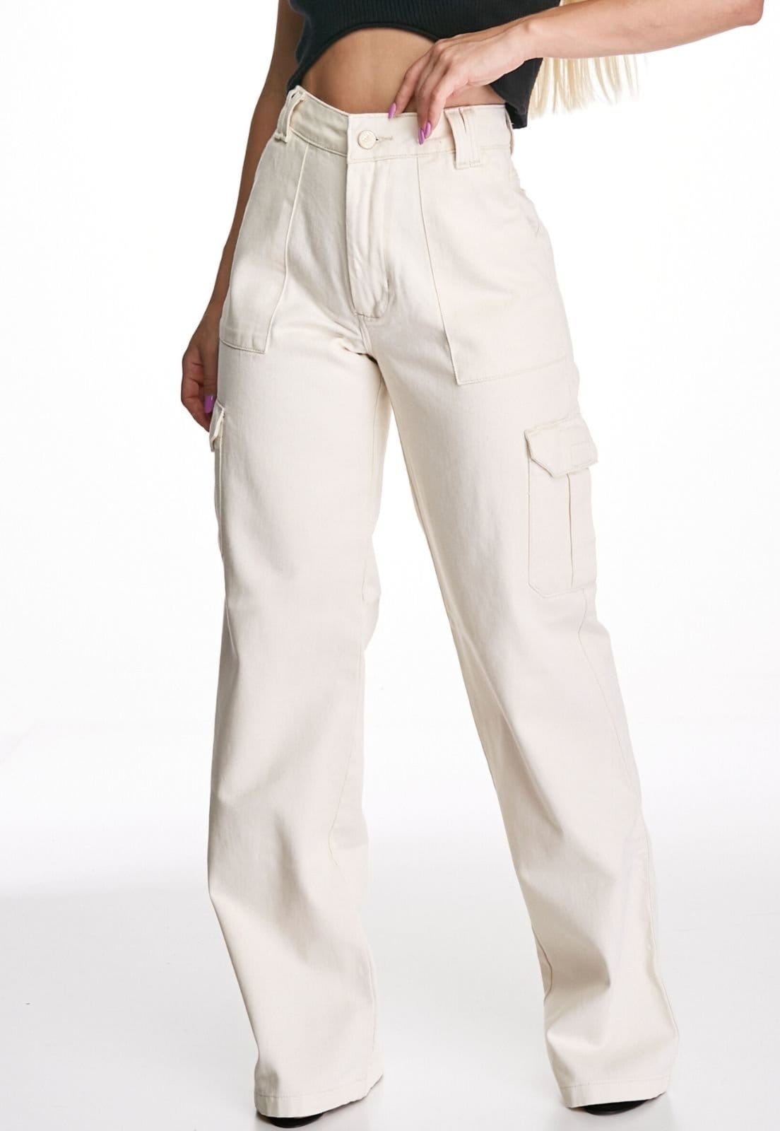 Vista principal Calça Sarja HNO Jeans Cargo Ana Off White HNO Jeans branco white