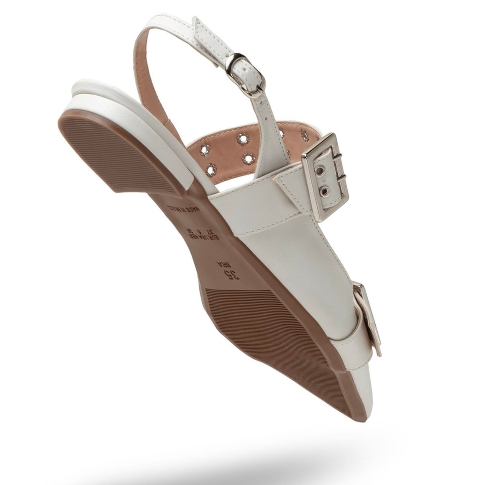 Sapatilha Slingback Rasteira Feminina Bico Fino Off White Casual 183010 - 2