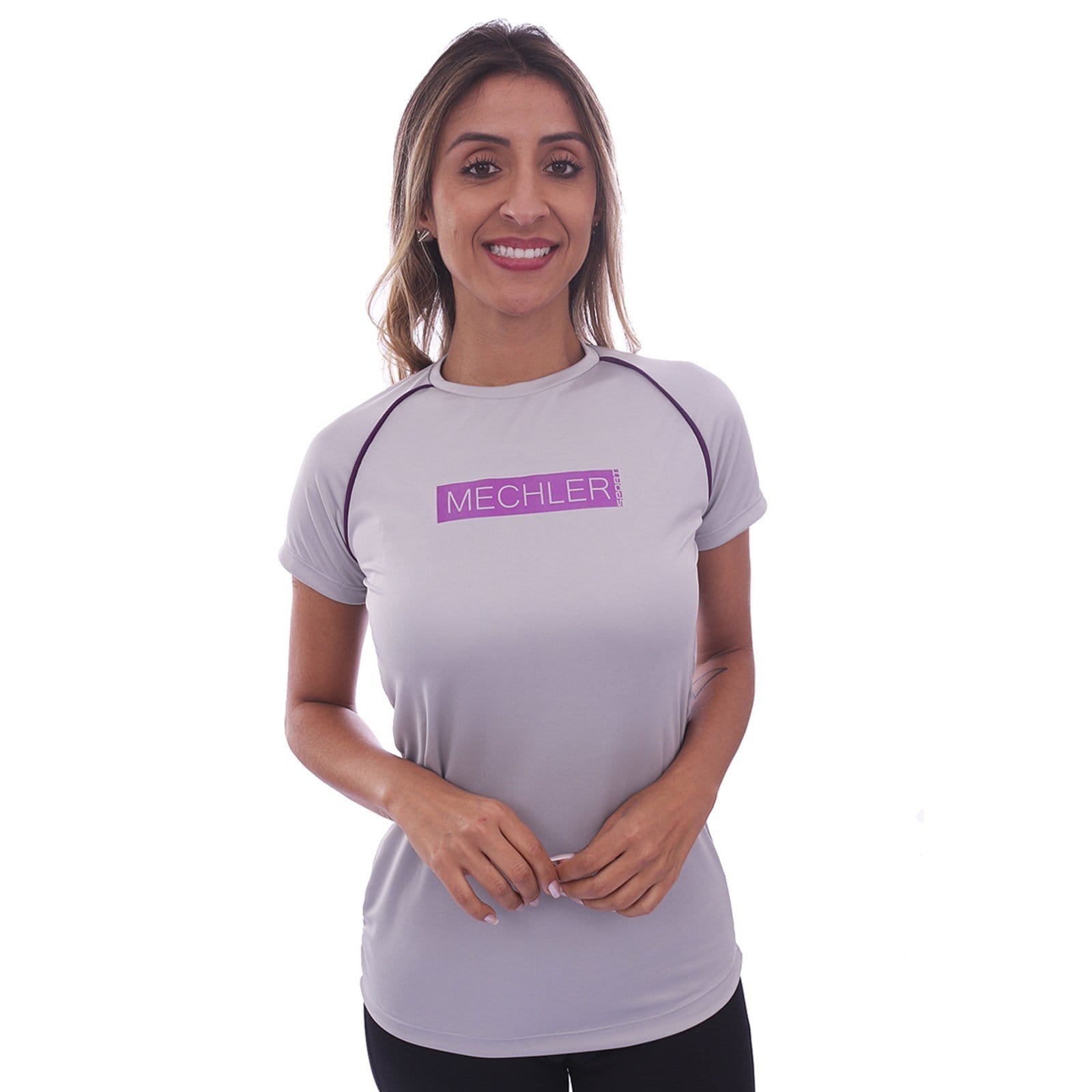 Vista principal Camiseta Feminina Dryfit Básica Manga Curta Proteção Solar UV 50 Academia Verão Adulto Esporte Mechler Mechler cinza