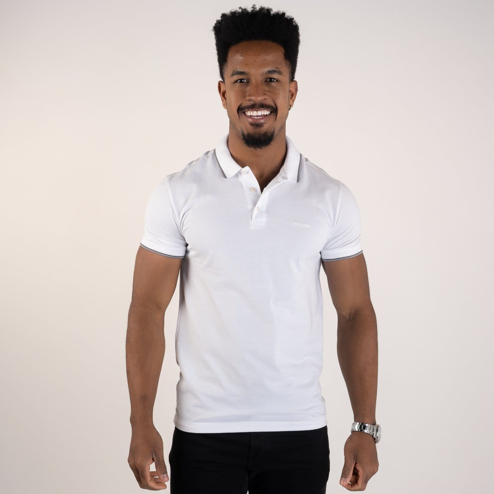 Vista principal Camisa Polo John John Lines Friso Branca Jonh John branco