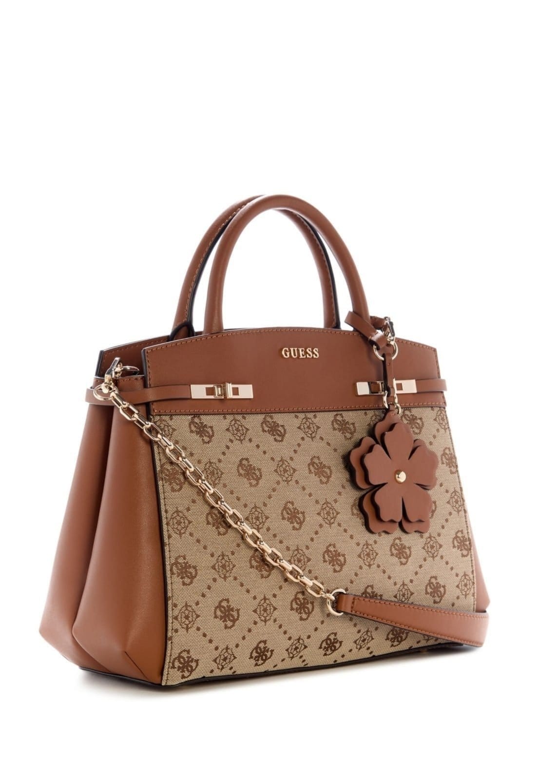 Vista 2 Bolsa Guess Melinda Logo Tri Comp Satchel Bege Guess amarelo