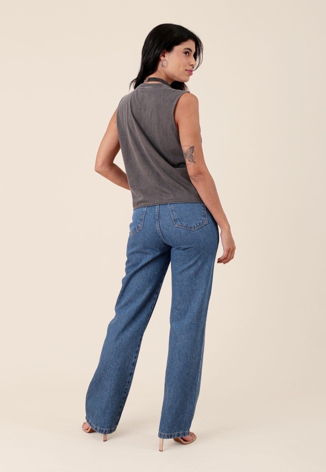 Vista 2 Calça Jeans Pop Me Reta Com Strass Frontal Pop Me azul