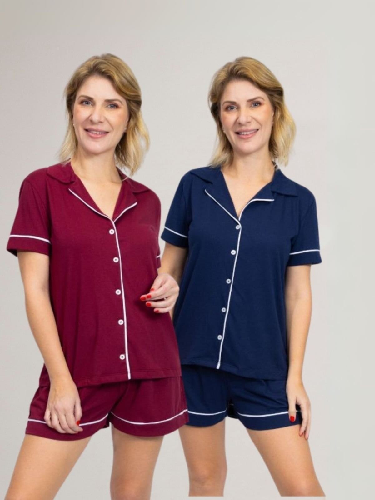 KIT Pijama Americano Curto Bordo + Pijama Americano Curto Marinho