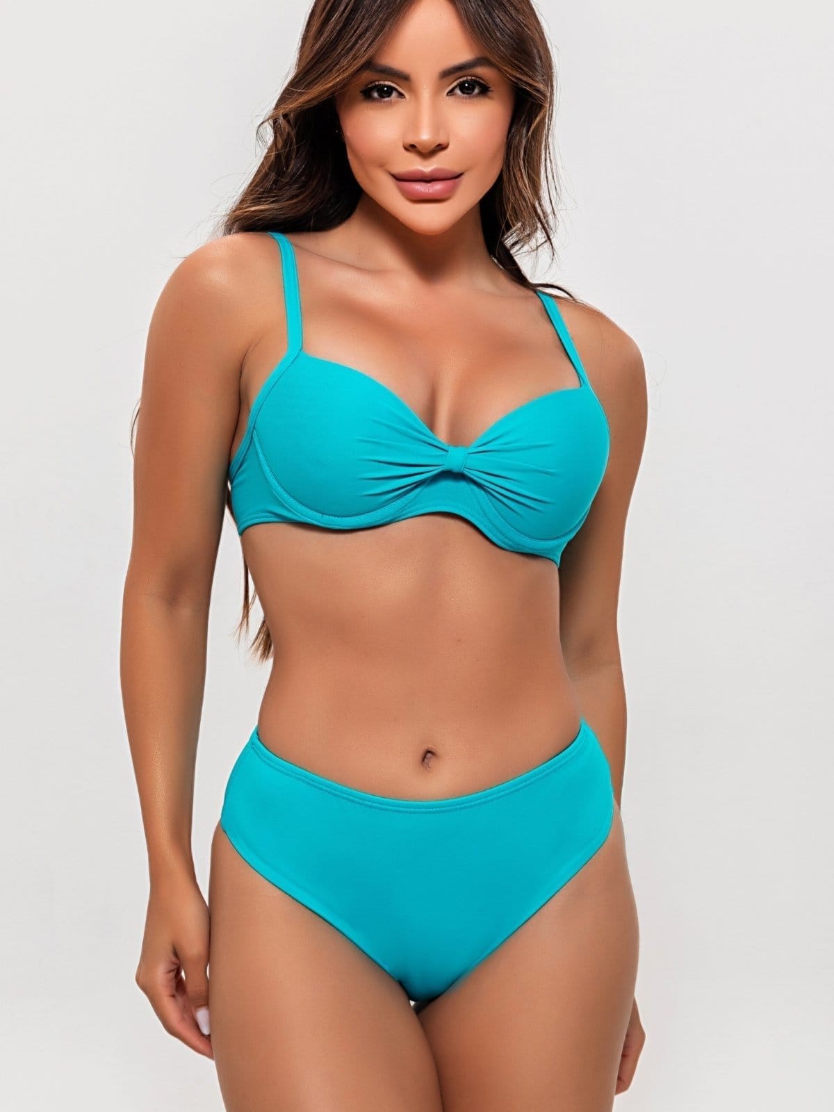 Vista 2 Biquíni Feminino Orla da Praia Com Bojo Meia Taça e Calcinha Cintura Média Ciano Orla da Praia azul