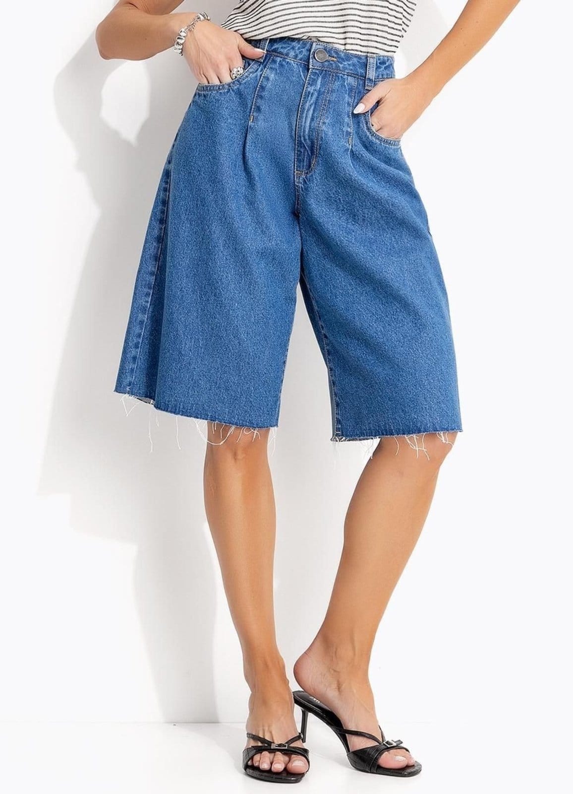 Vista principal Jorts Jeans Médio Claro Quintess azul