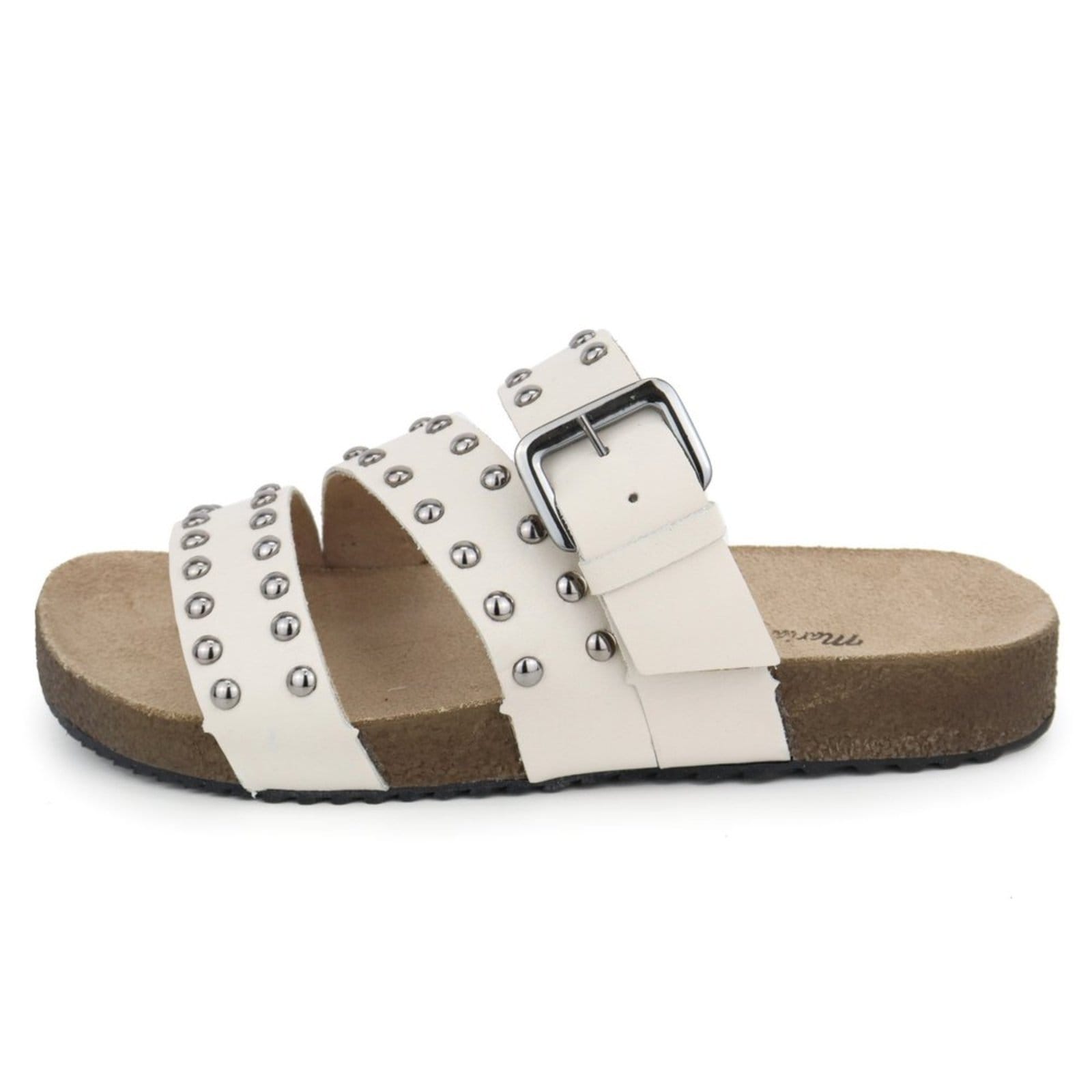 Rasteira Papete Feminina em Couro Cravo Acolchoada Maria Paula Off White