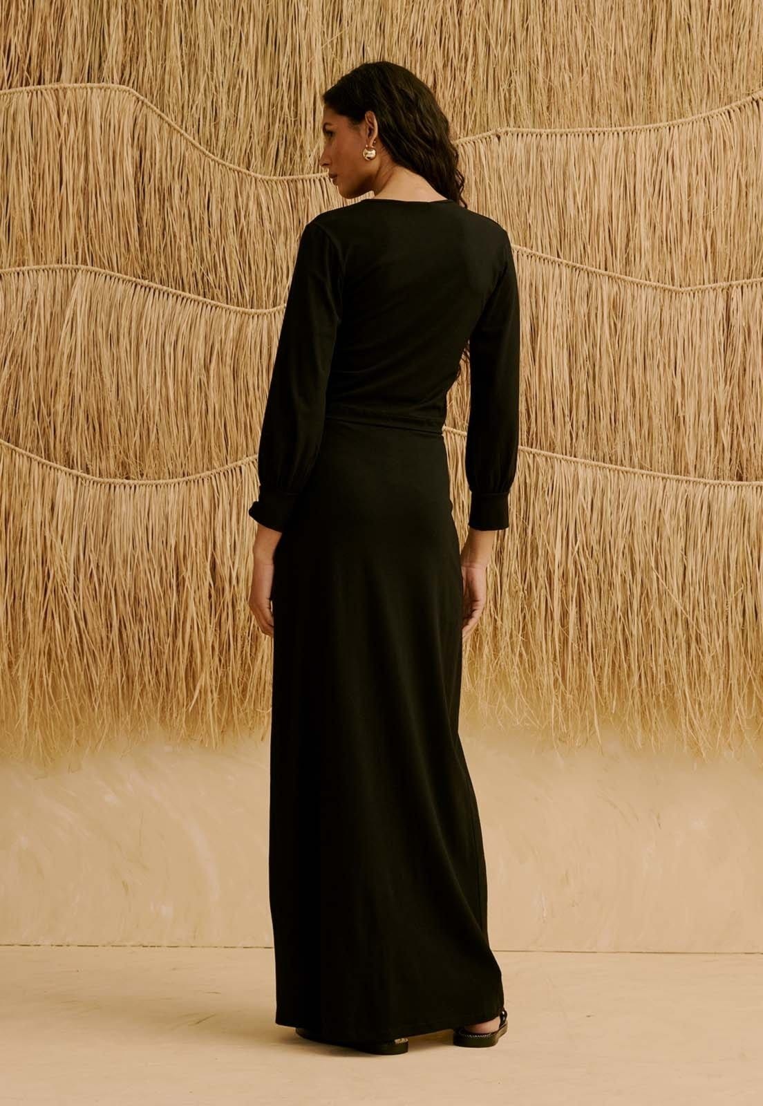 Vista 2 Saia Maxi Midi Lisa com Efeito Drapeado CaCay preto