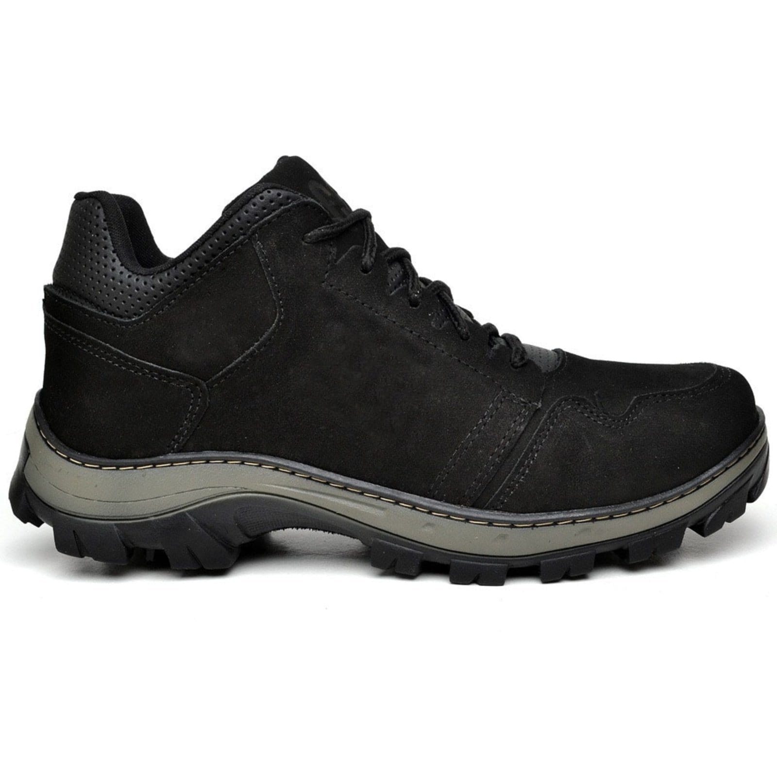 Vista 2 Coturno Adventure Bota Couro Masculina Cano Curto Atacador Solado Tratorado Borracha Costurado Resistente Confortável FRANCA GRIFFE preto