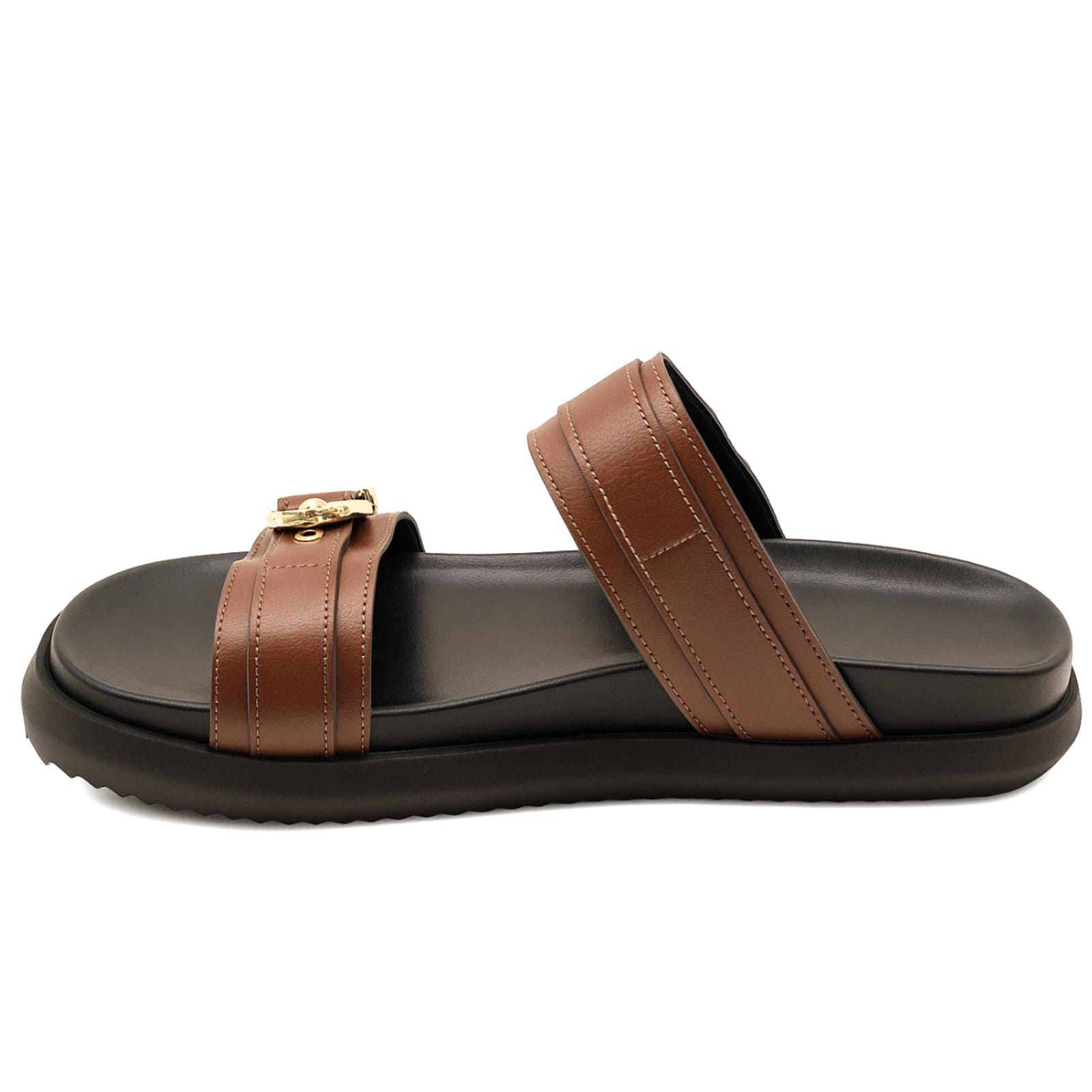 Vista 2 Papete Feminina Slide Cacau Sandália Verão Casual Tendência 003 Flor da Pele marrom