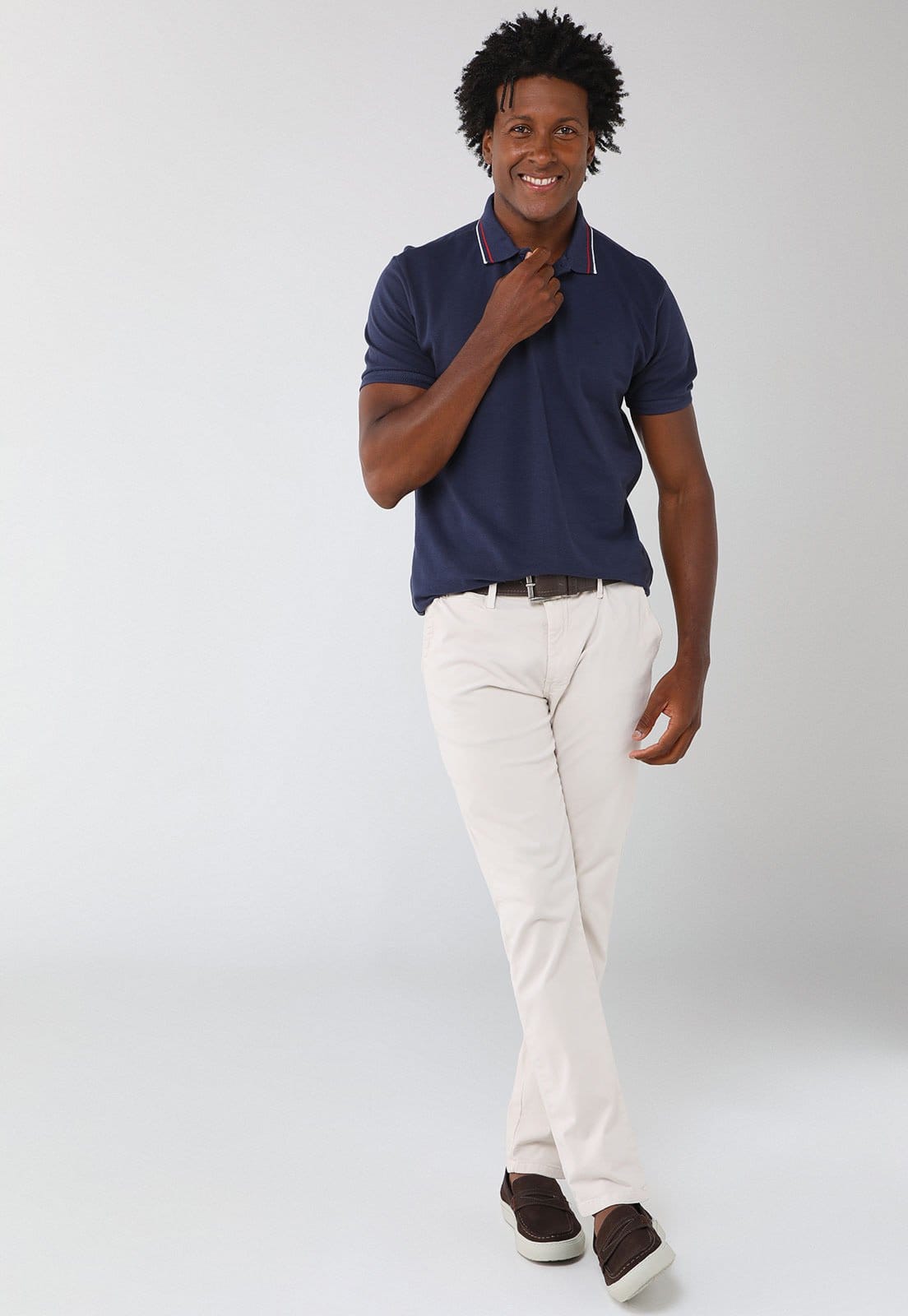 Vista 2 Polo Masculina Aramis Detalhe Listrado Aramis azul marinho