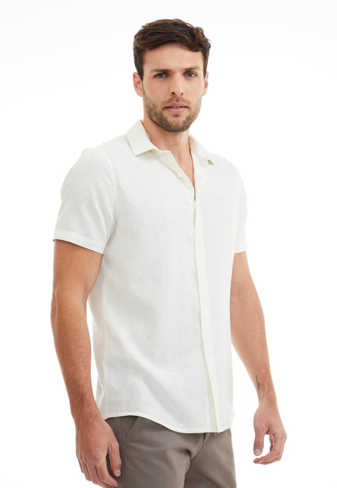 Vista 2 Camisa Linho Slim Traymon - Off White Traymon off-white white
