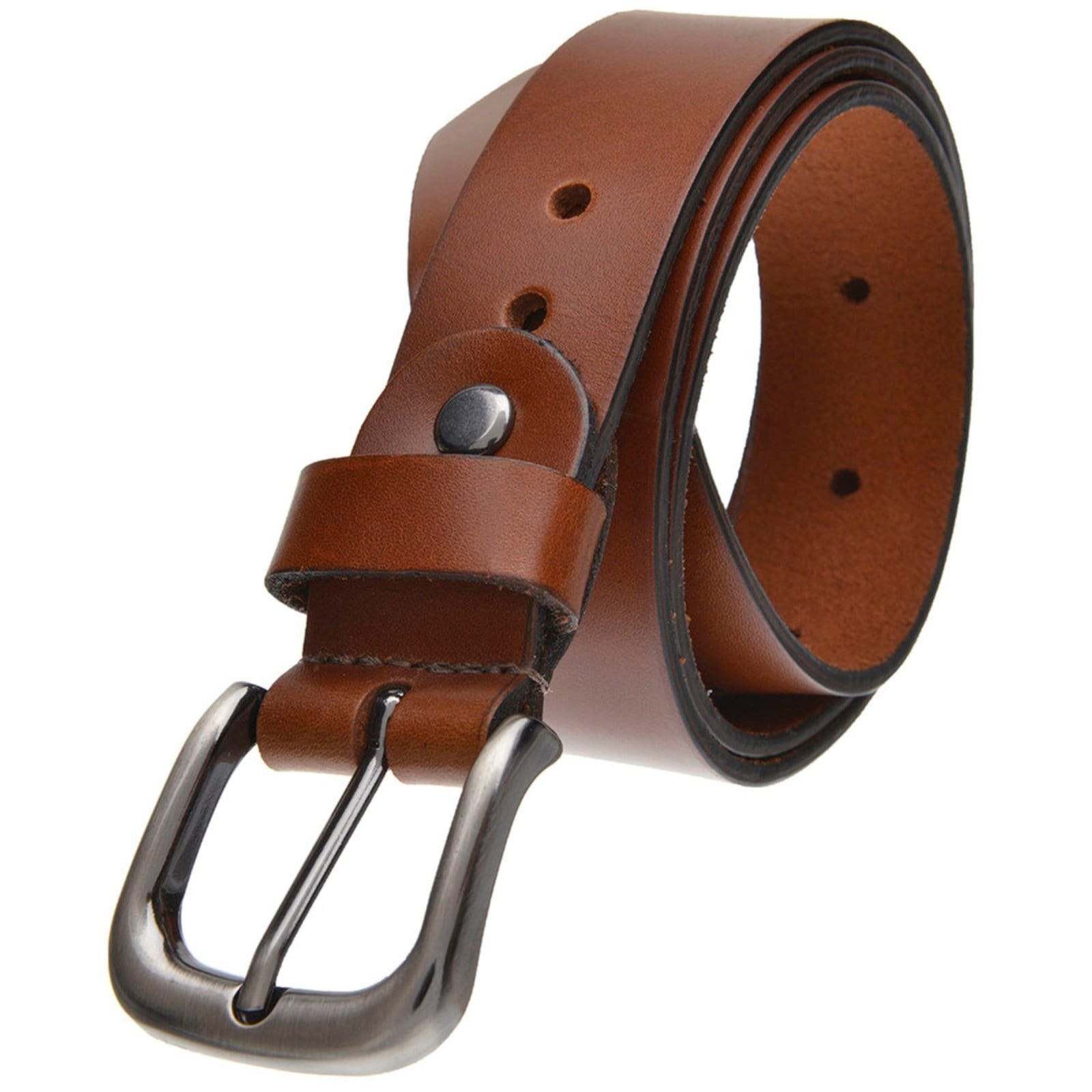 Vista principal Cinto Feminino em Couro GP 26 com fivela grafite na cor Conhaque USEPELLE marrom