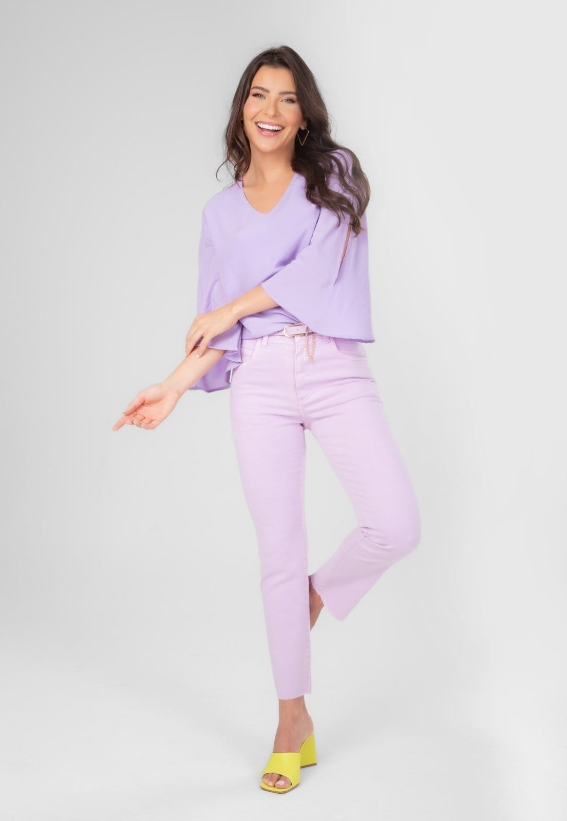 Vista principal Calça Jeans Traymon 5 Bolsos Lilas Traymon lilás