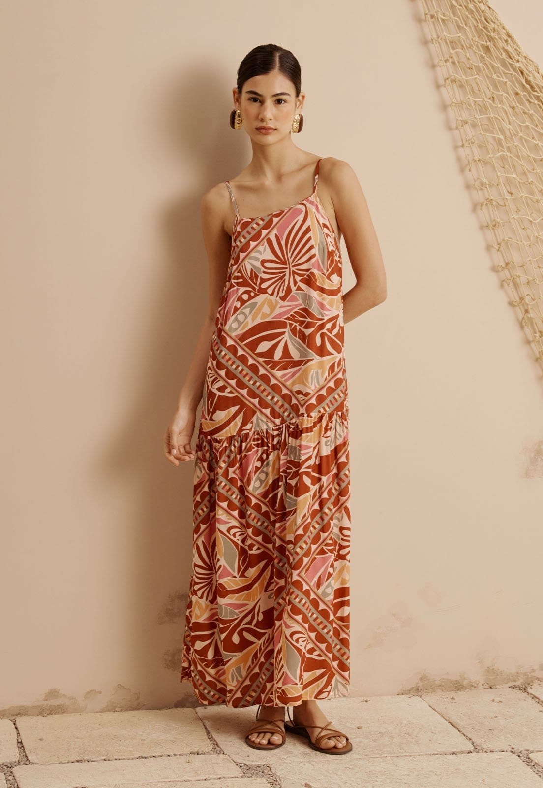 Vestido Midi Com Maria Estampado Azulejaria