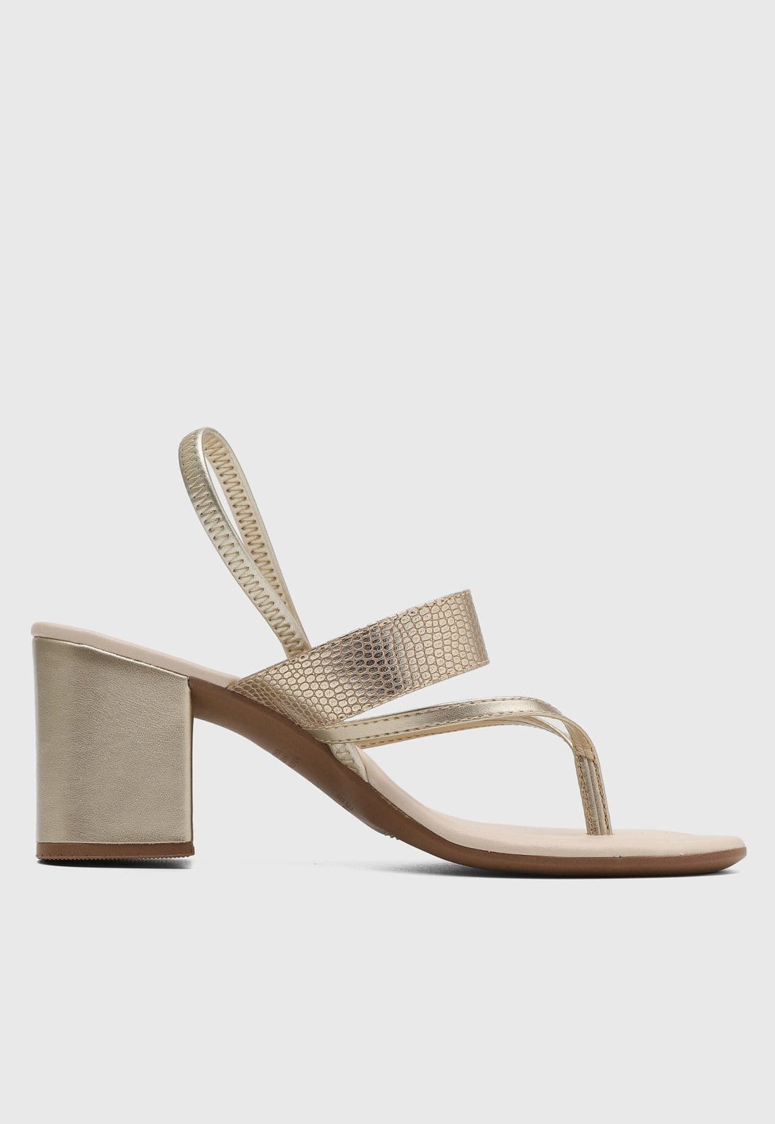 Vista 2 Sandália Feminina cê Salto Bloco Metalizada Dourada BEBECÊ dourado