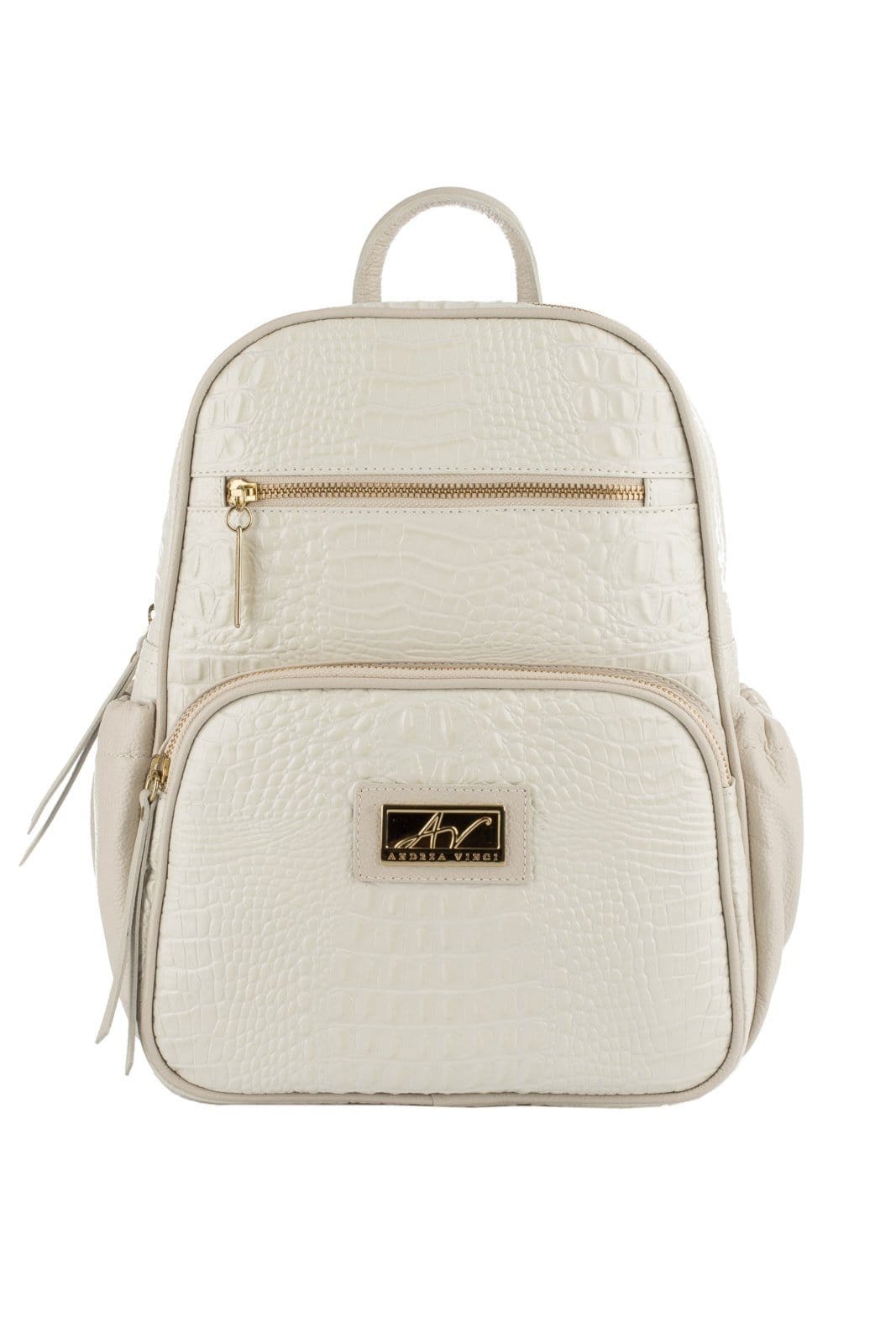 Mochila pequena de couro croco Zoey - Marfim