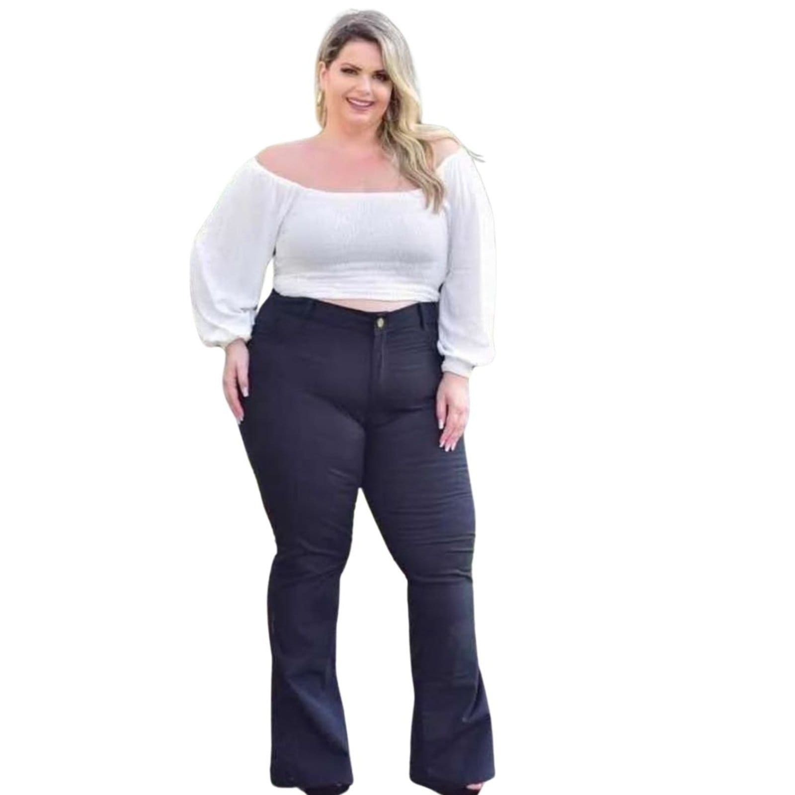 Calça Flare Plus Size Preta na Sarja