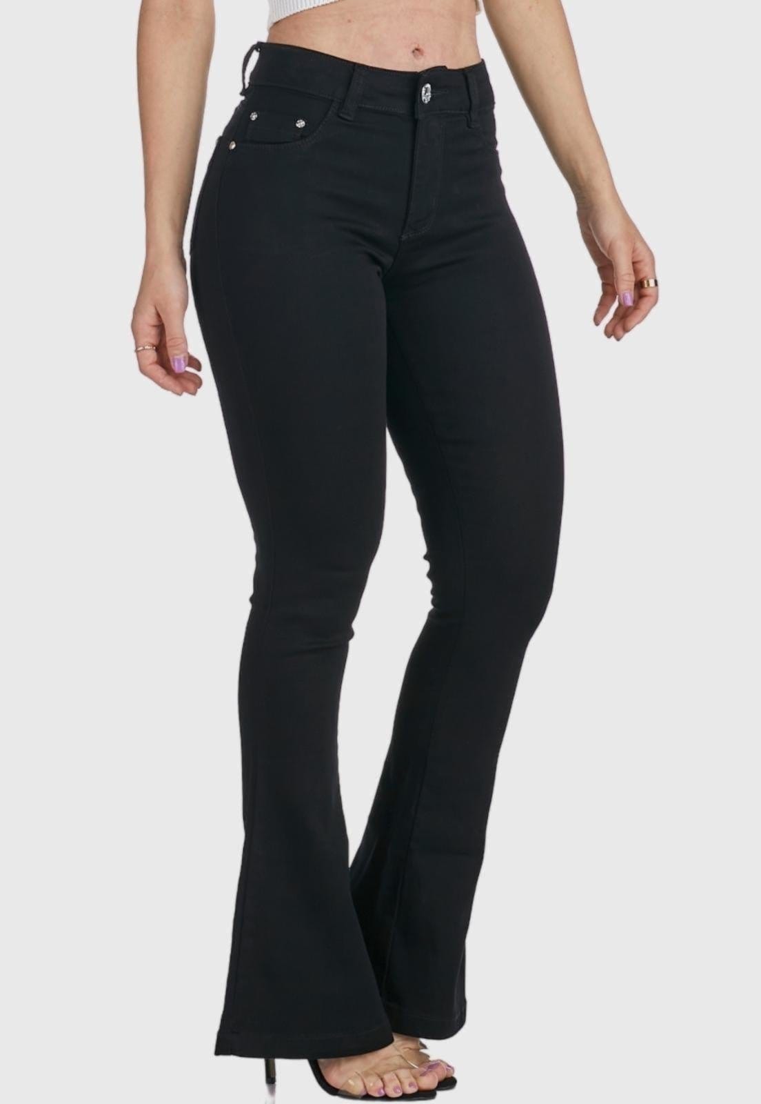 Vista principal Calça Jeans Flare HNO Jeans Petit Boca de Sino Preta HNO Jeans preto