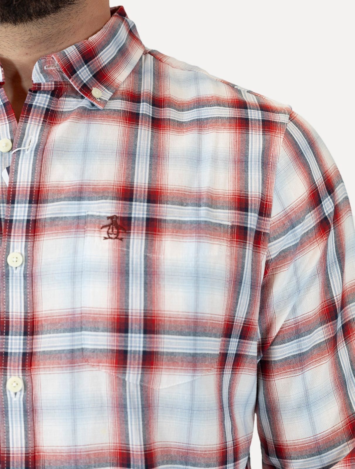 Vista 2 Camisa Original Penguin Masculina Regular Pocket Xadrez Vermelha Original Penguin vermelho