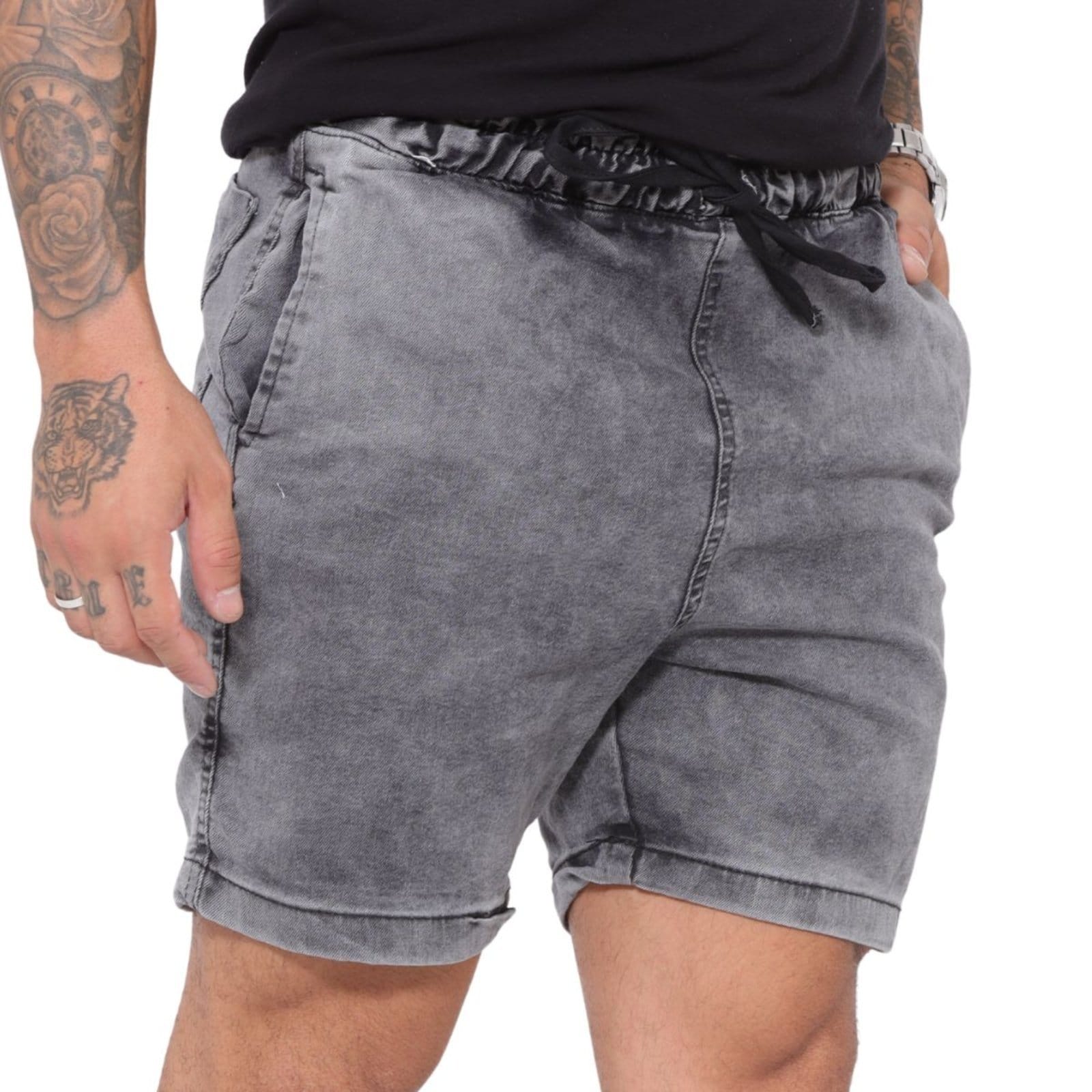 Vista principal Bermuda Moda Masculina Marmorizada com Elástico na Cintura Alleppo Jeans grafite