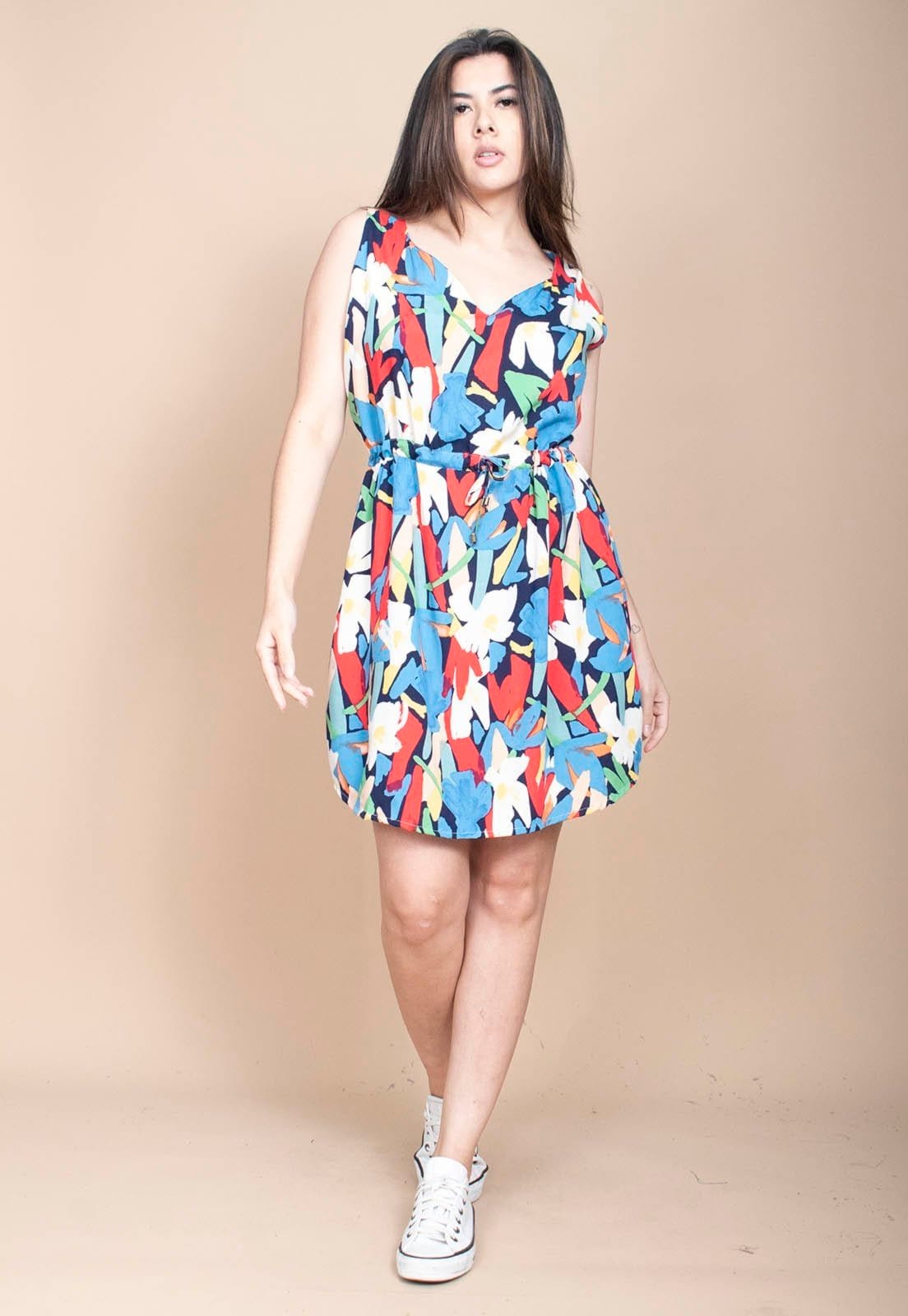 Vista principal Vestido Cabanafree Plano Curto Estampa Floresce Cabanafree amarelo/estampado/vermelho