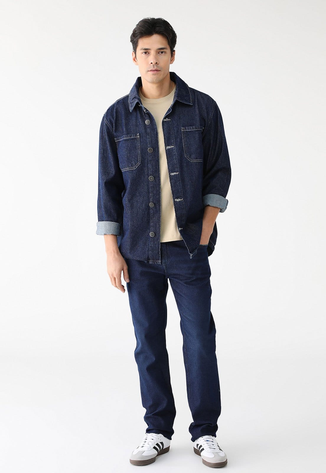 Vista 2 Camisa Jeans Hering Reta Pesponto Hering azul