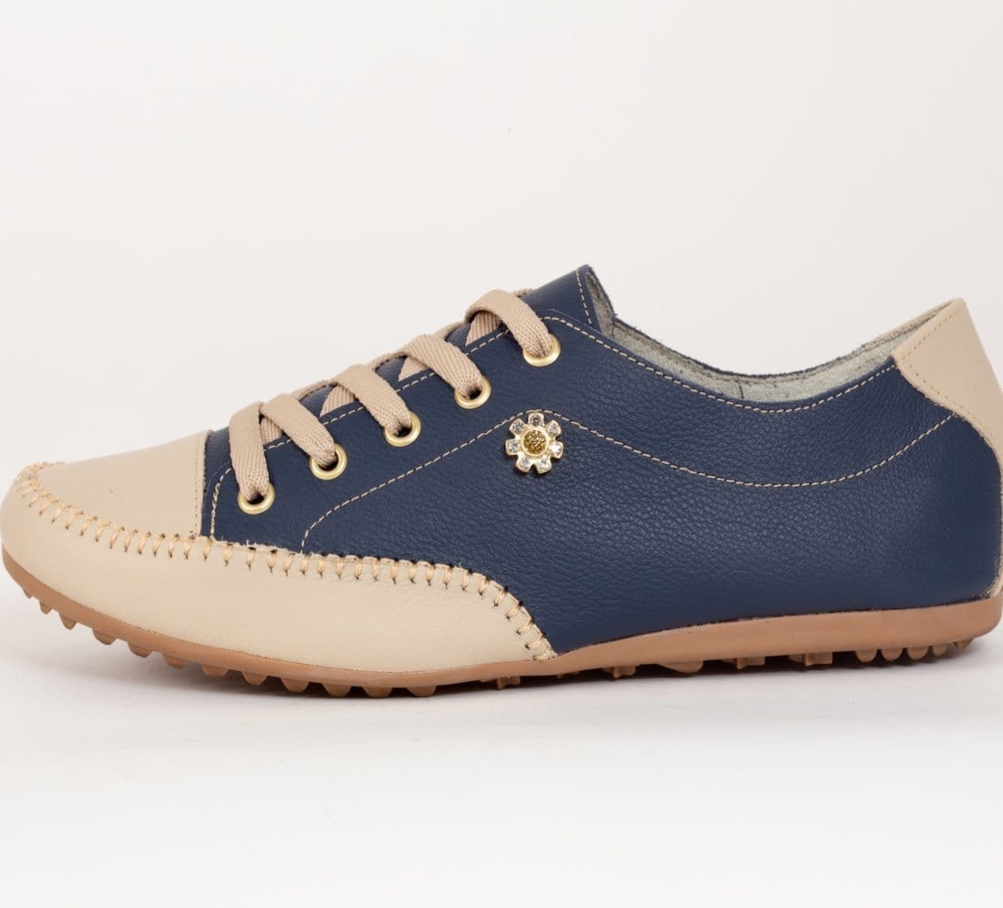 Vista principal Tênis Sapatênis Feminino diRavena em Couro - Cod100 Bege diRavena azul/azul marinho/bege azul